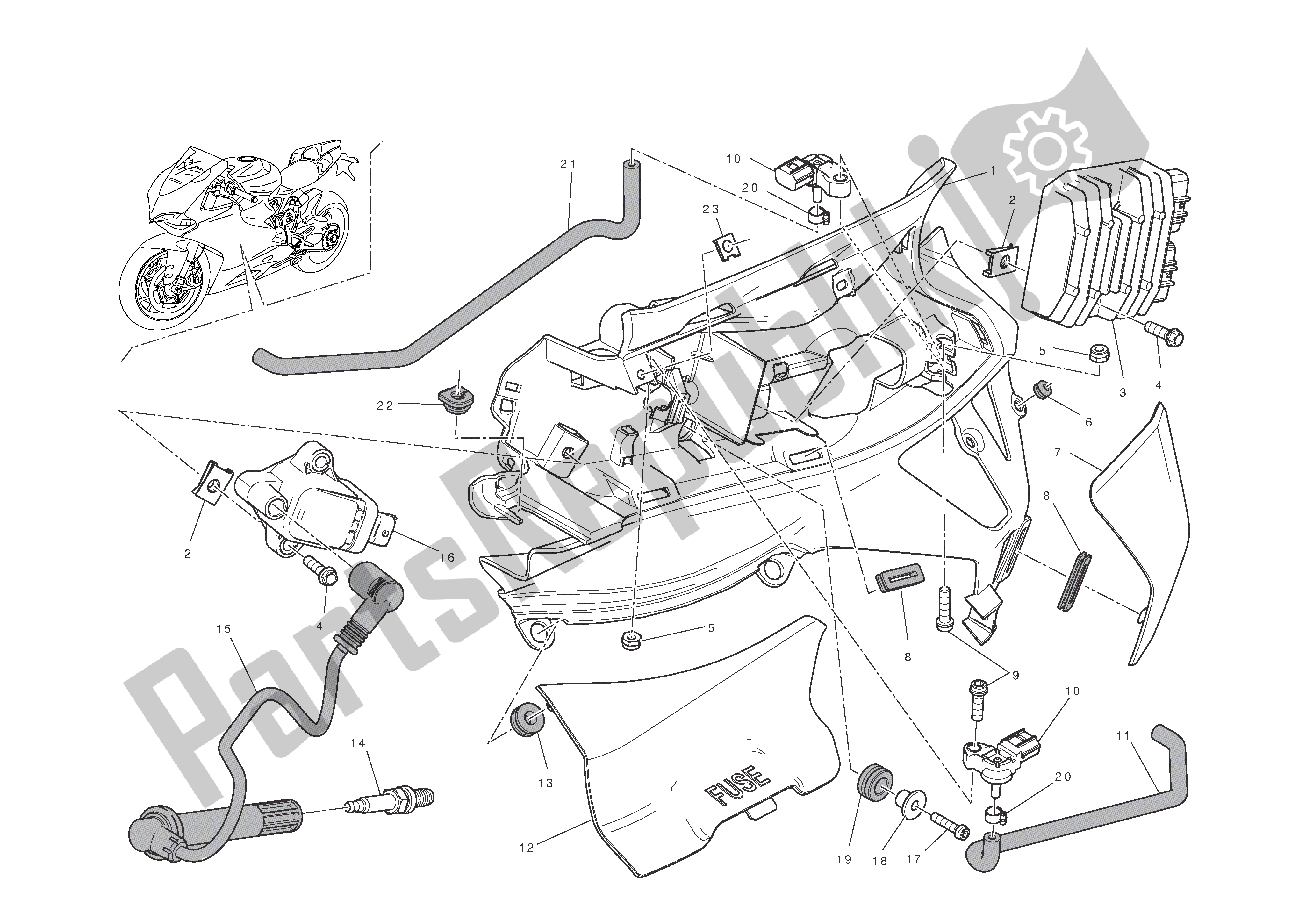 Alle onderdelen voor de Elektrisch Systeem (links) van de Ducati 1199 Panigale 2012