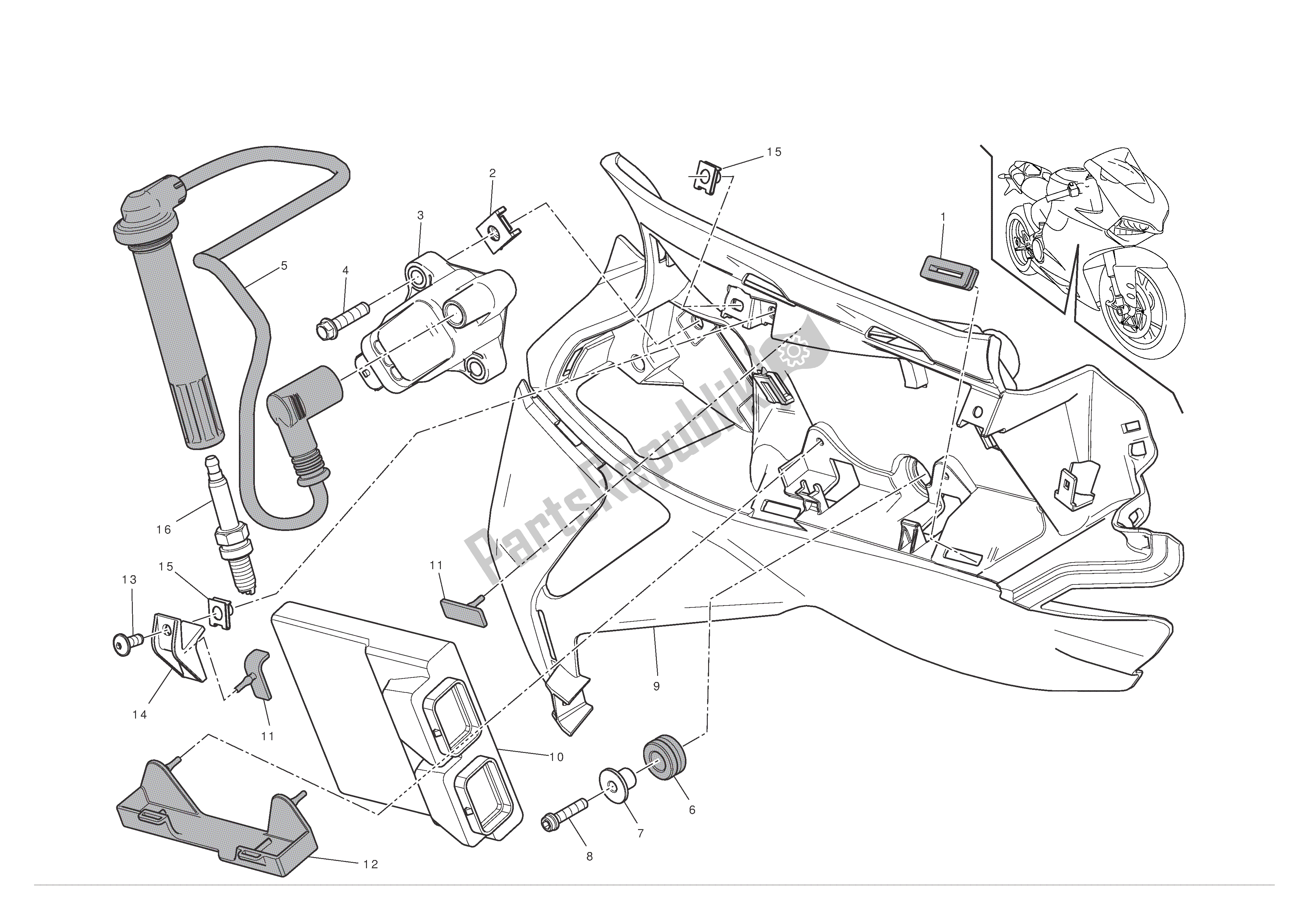 Alle onderdelen voor de Elektrisch Systeem (rechts) van de Ducati 1199 Panigale 2012