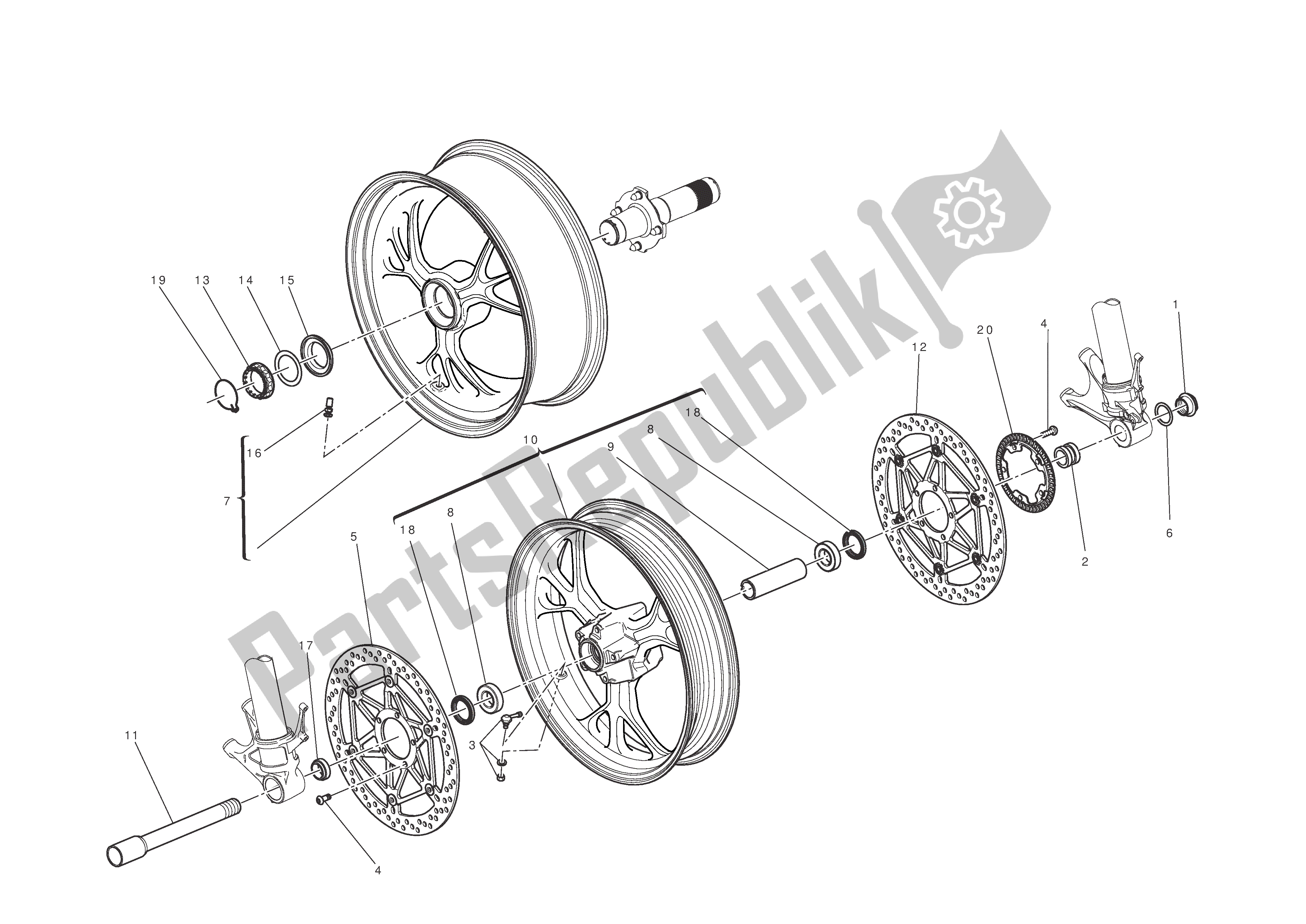 All parts for the Front And Rear Wheels of the Ducati 1199 Panigale S 2012