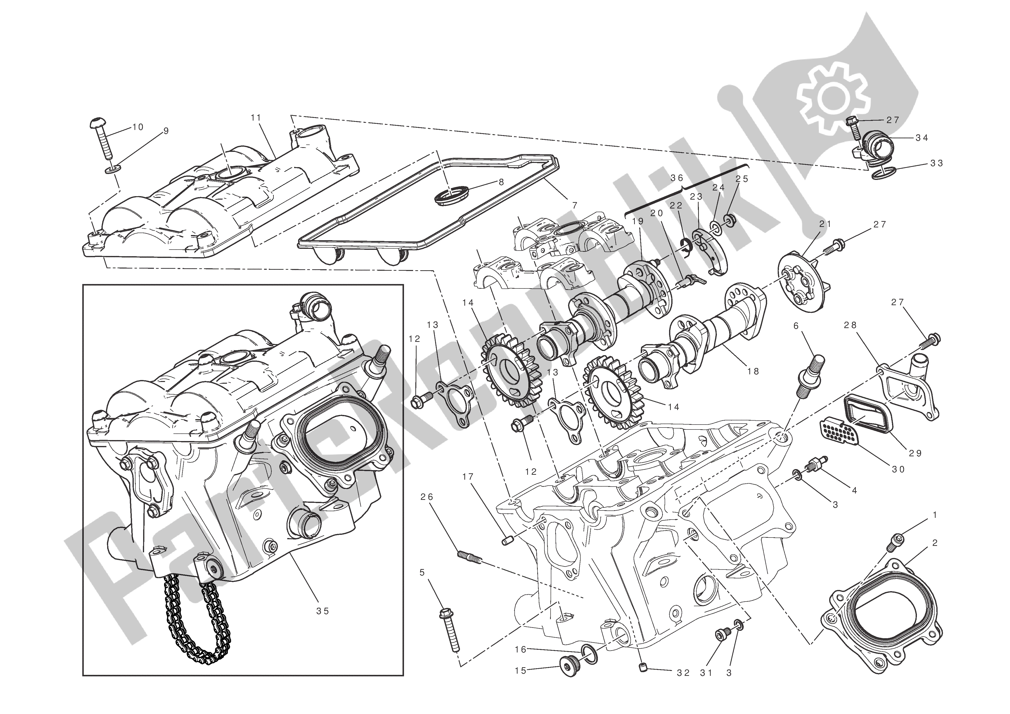 Wszystkie części do Pionowe Ustawienie G? Owicy Cylindrów Ducati 1199 Panigale S 2012