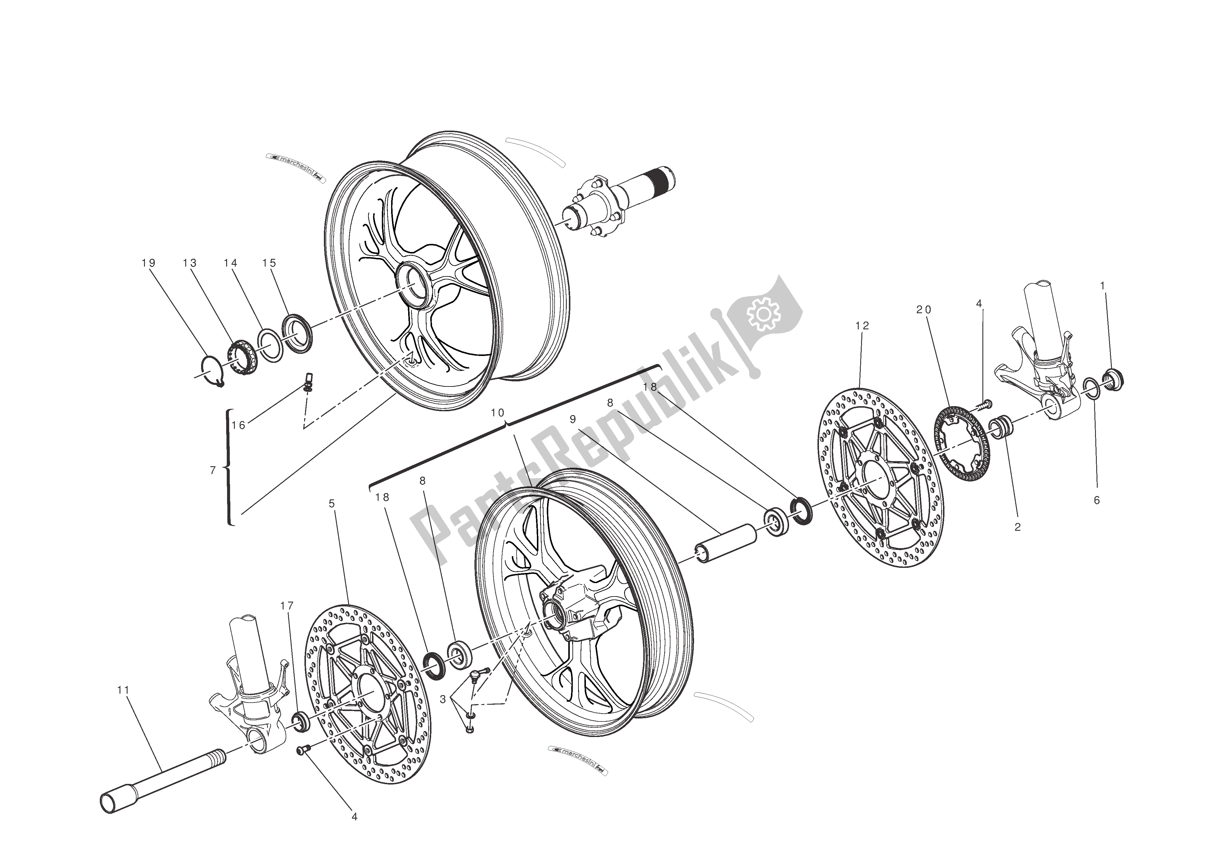 Tutte le parti per il Ruote Anteriori E Posteriori del Ducati 1199 Panigale S Tricolore ABS 2012