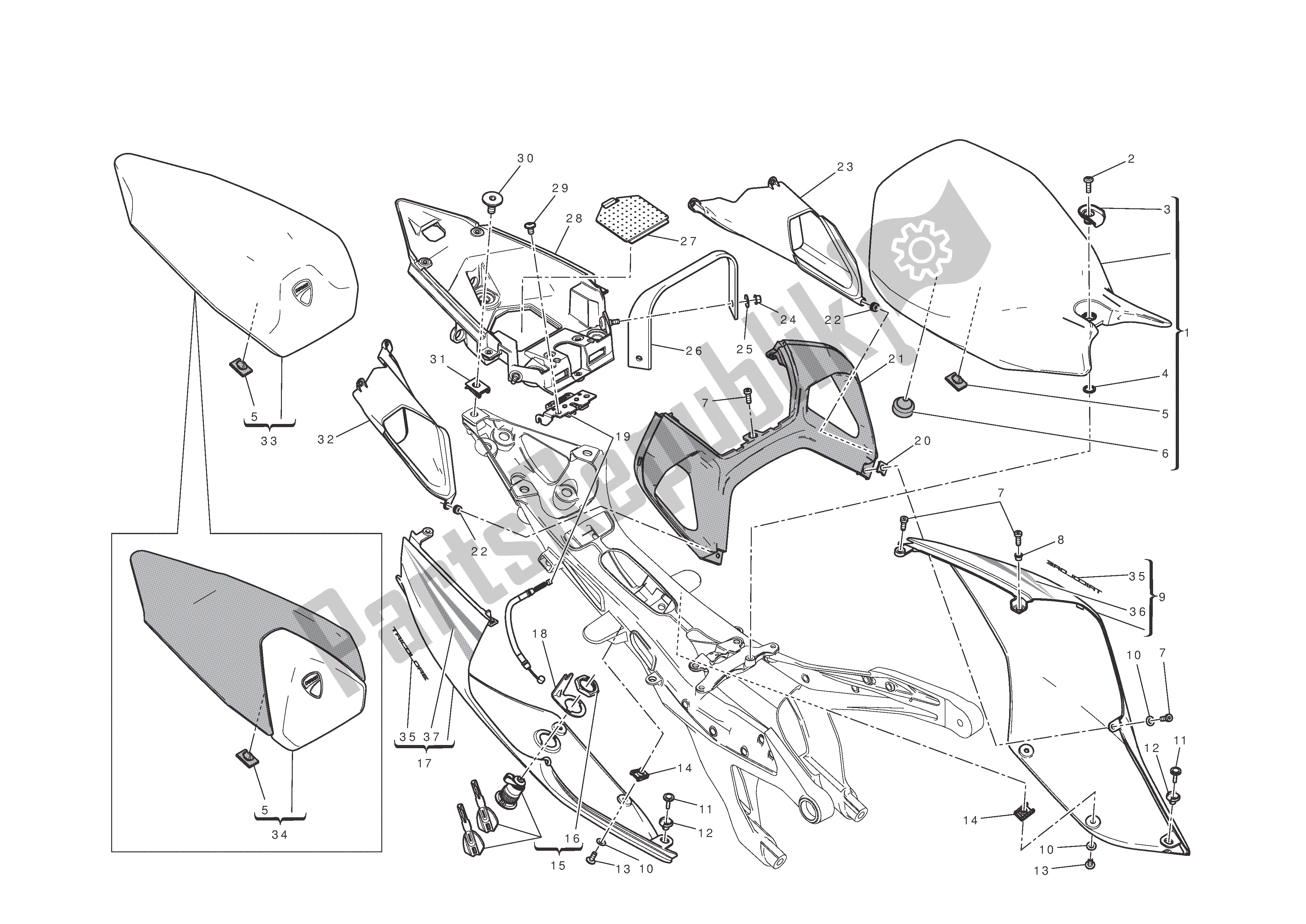 Todas as partes de Assento do Ducati 1199 Panigale S Tricolore ABS 2012