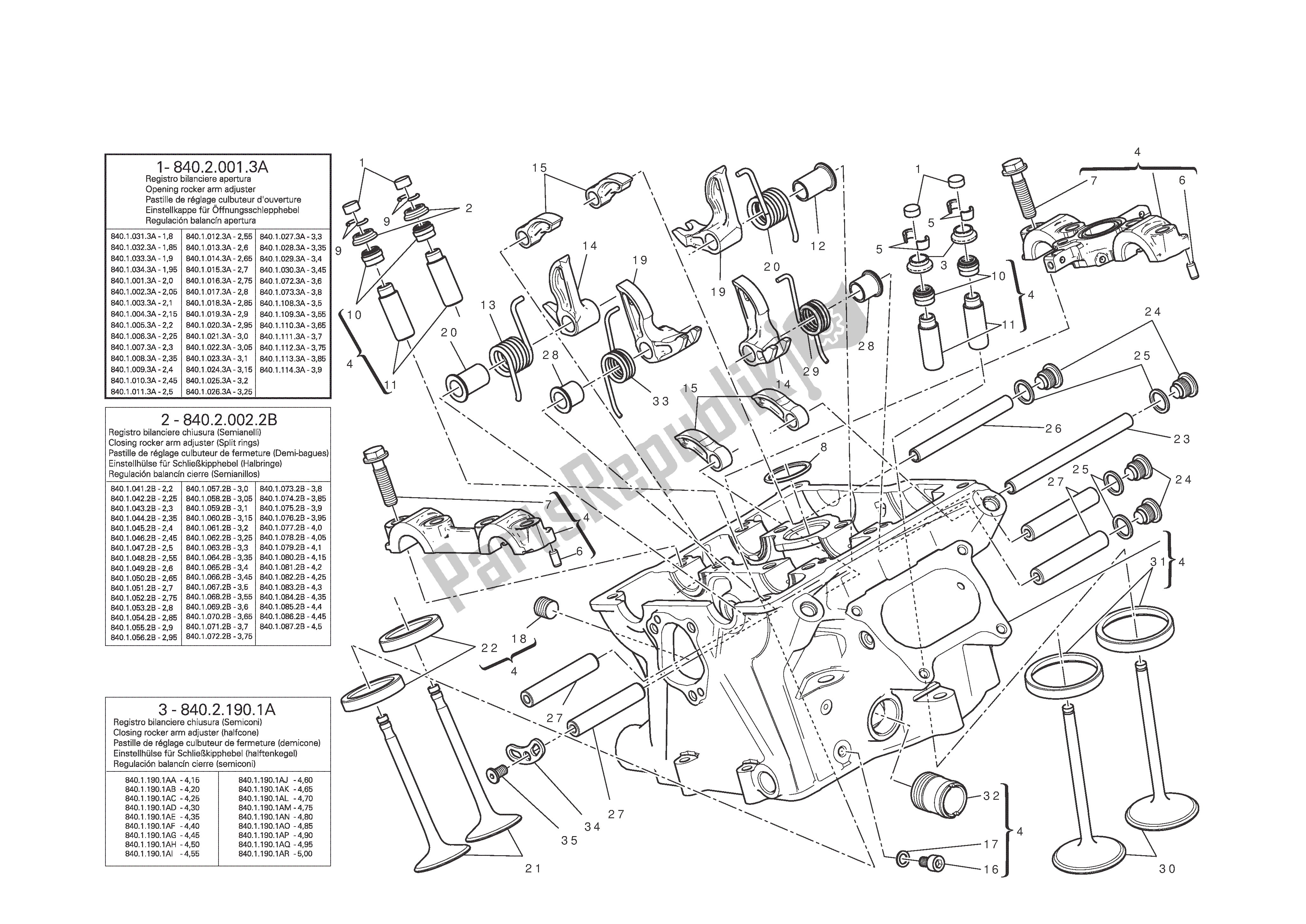 Alle onderdelen voor de Verticale Cilinderkop van de Ducati 1199 Panigale S Tricolore ABS 2012