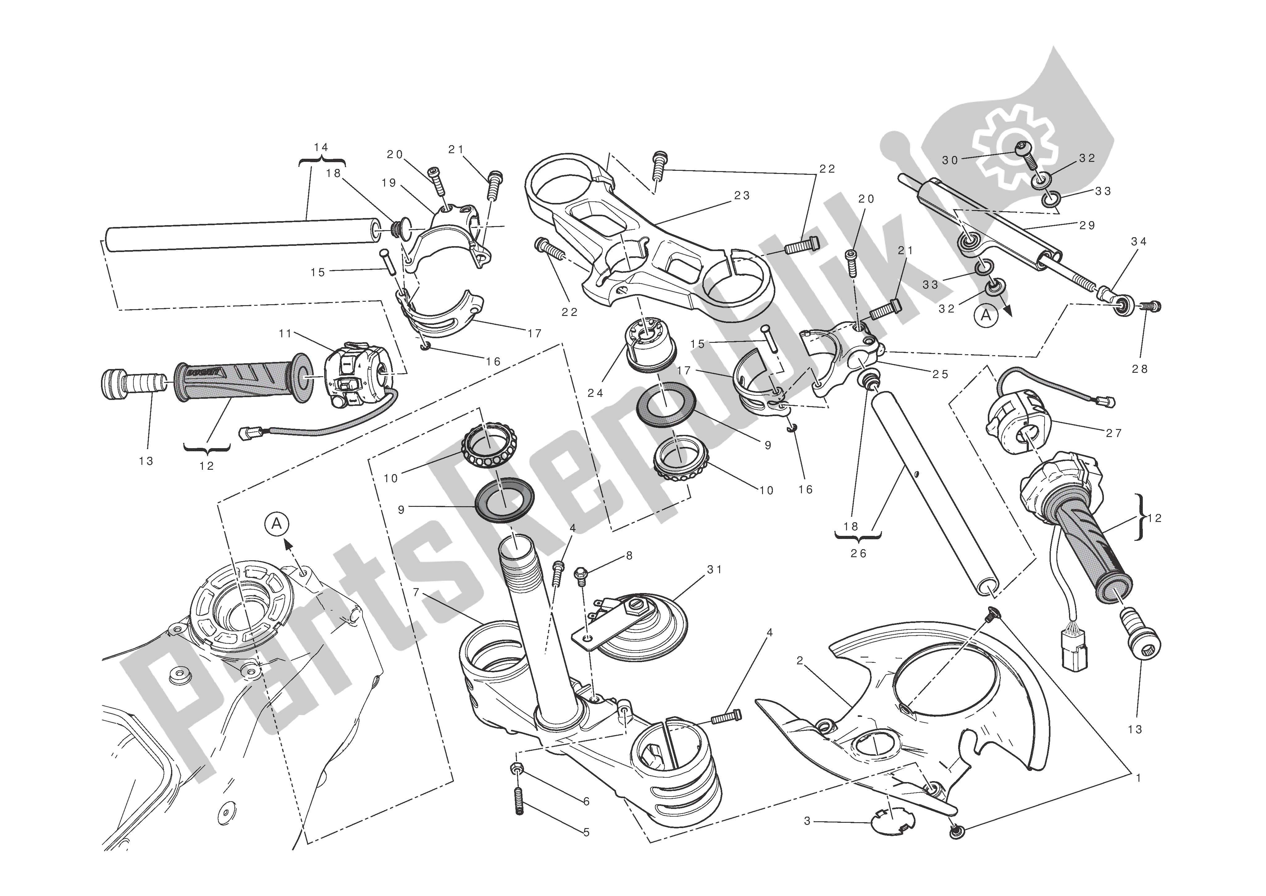 Todas las partes para Manillar-amortiguador de Ducati 1199 Panigale S Tricolore ABS 2012