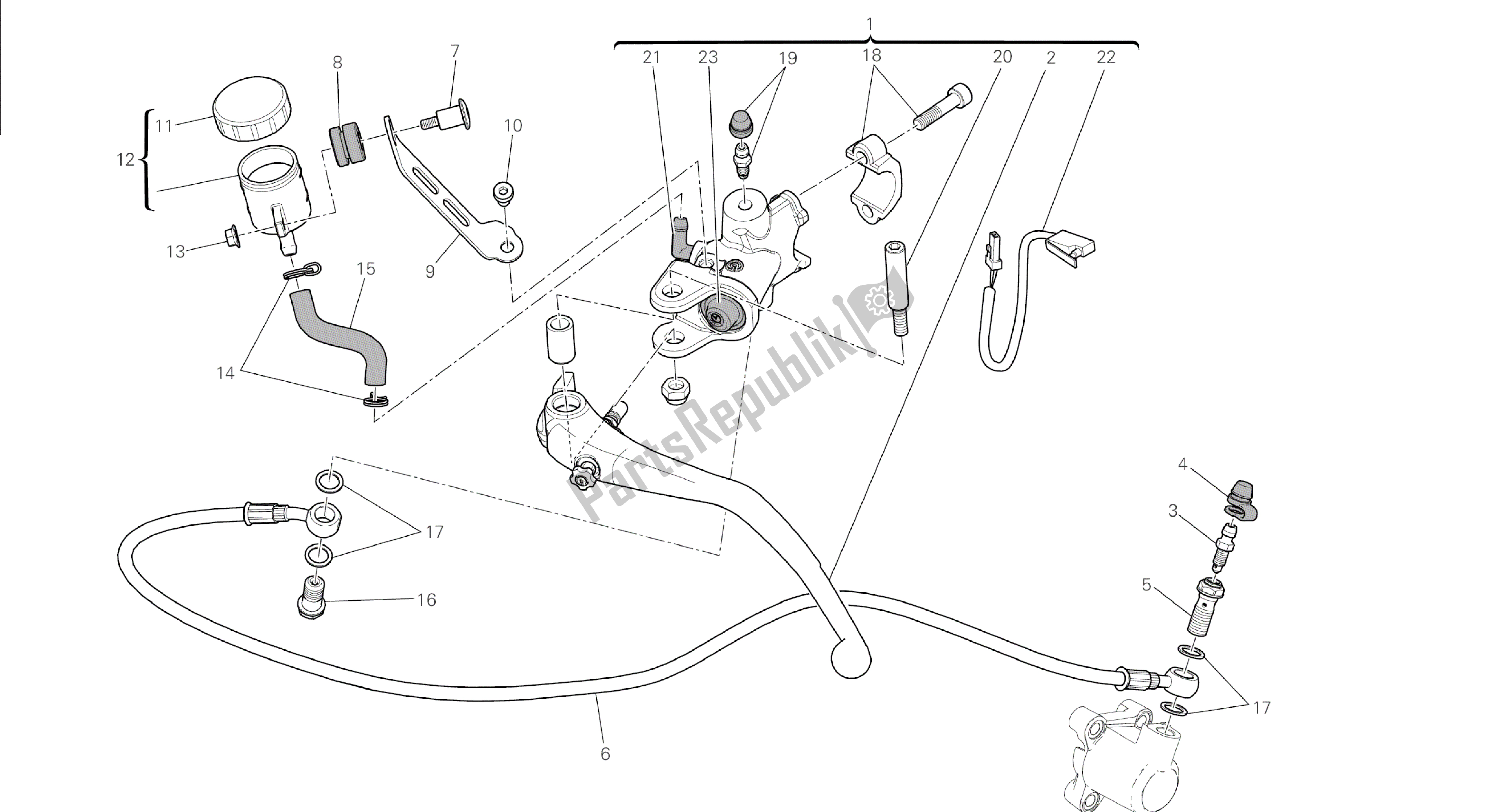 Alle onderdelen voor de Tekening 023 - Koppelingsbediening [mod: 1299; Xst: Aus, Eur, Fra, Jap, Twn] Groepsframe van de Ducati Panigale 1299 2015