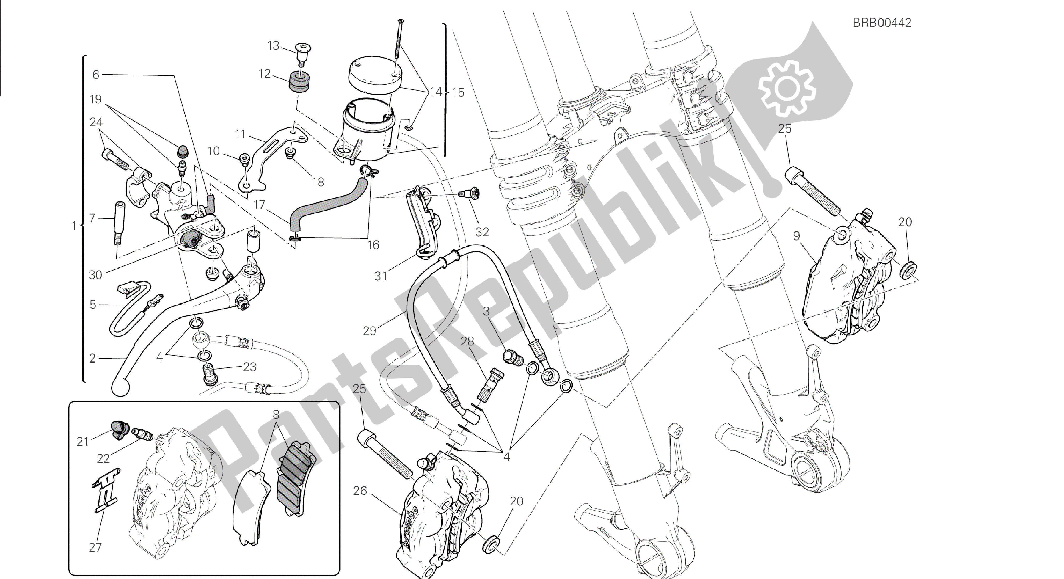 Alle onderdelen voor de Tekening 024 - Freno Anteriore [mod: 1299; Xst: Aus, Eur, Fra, Jap, Twn] Groepsframe van de Ducati Panigale 1299 2015