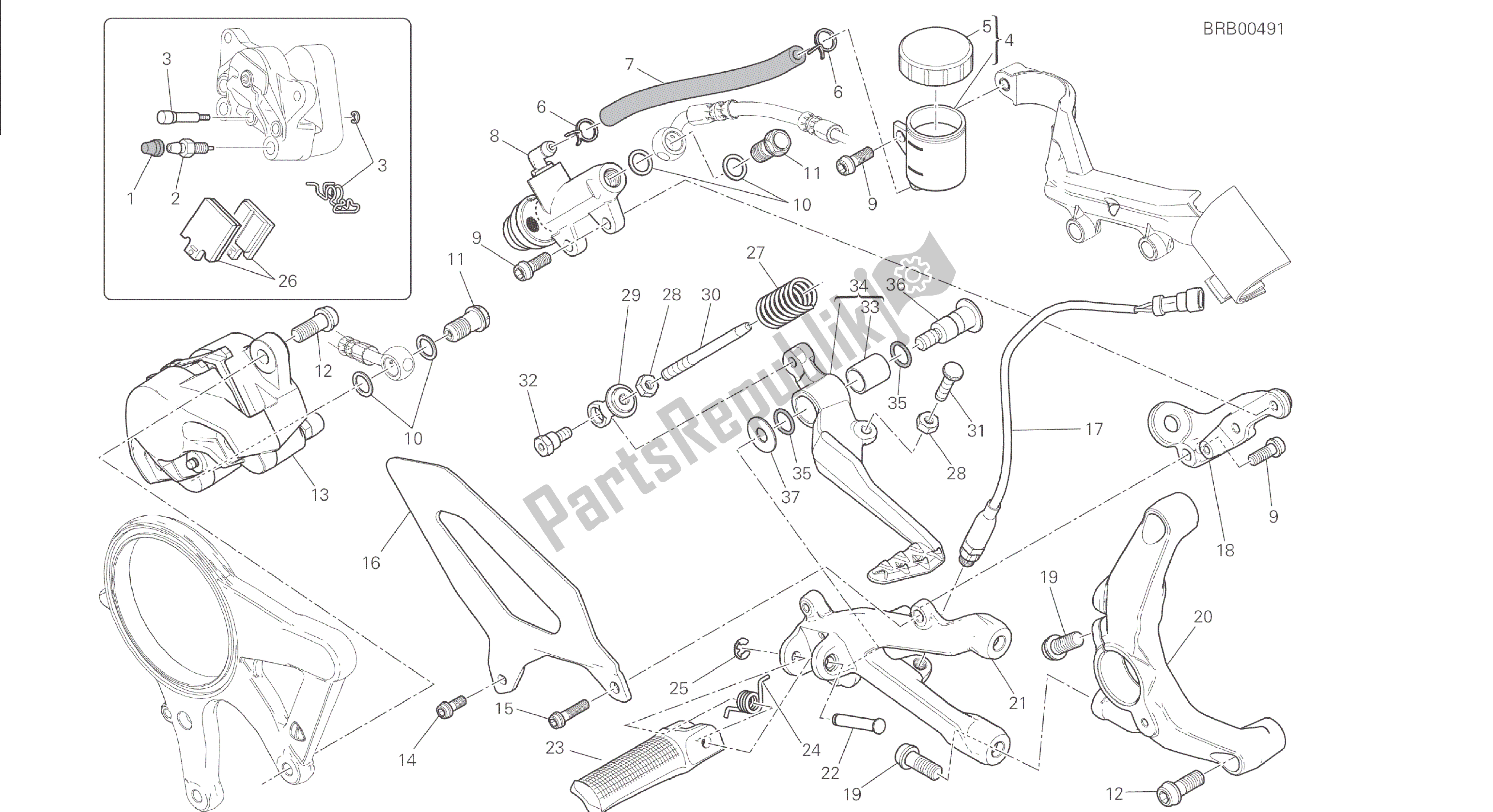 Alle onderdelen voor de Tekening 025 - Freno Posteriore [mod: 1299; Xst: Aus, Eur, Fra, Jap, Twn] Groepsframe van de Ducati Panigale 1299 2015