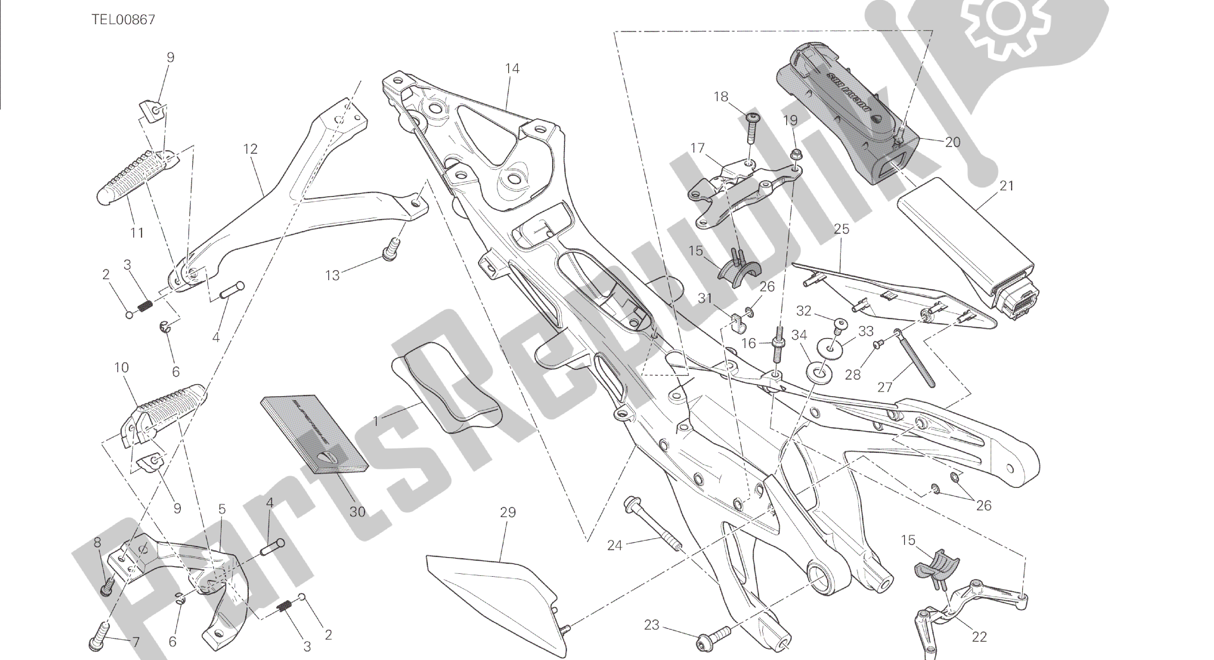 Todas las partes para Dibujo 027 - Cuadro Trasero Comp. [mod: 1299; Xst: Marco De Grupo Aus, Eur, Fra, Jap, Twn] de Ducati Panigale 1299 2015