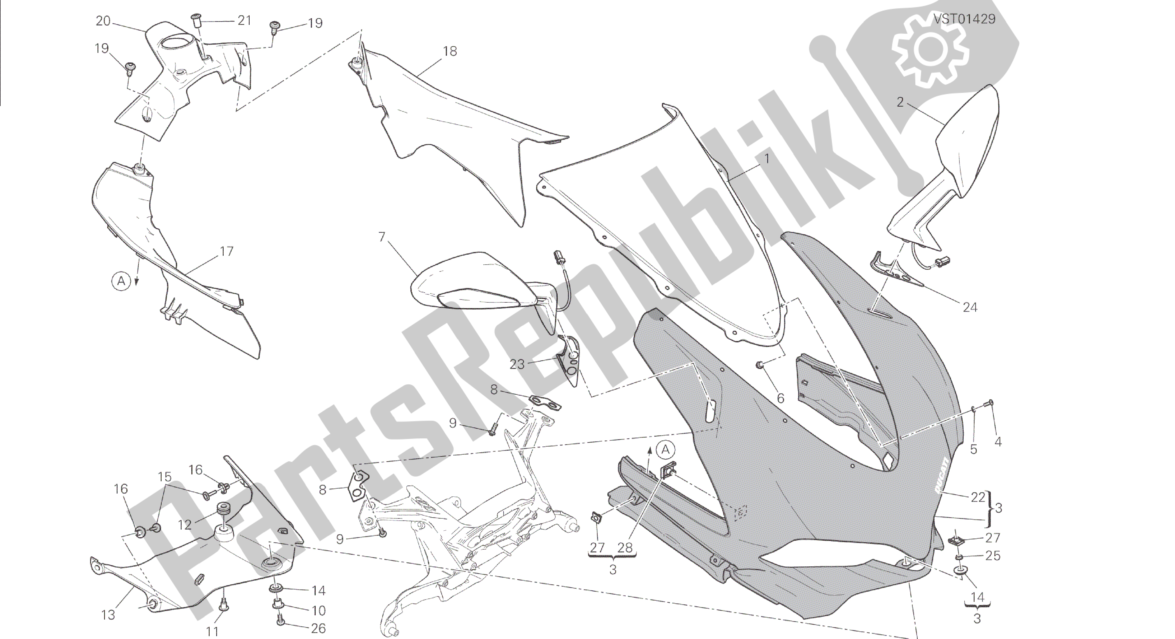 All parts for the Drawing 034 - Cowling [mod:1299;xst:aus,eur,fra,jap,twn]group Frame of the Ducati Panigale 1299 2015