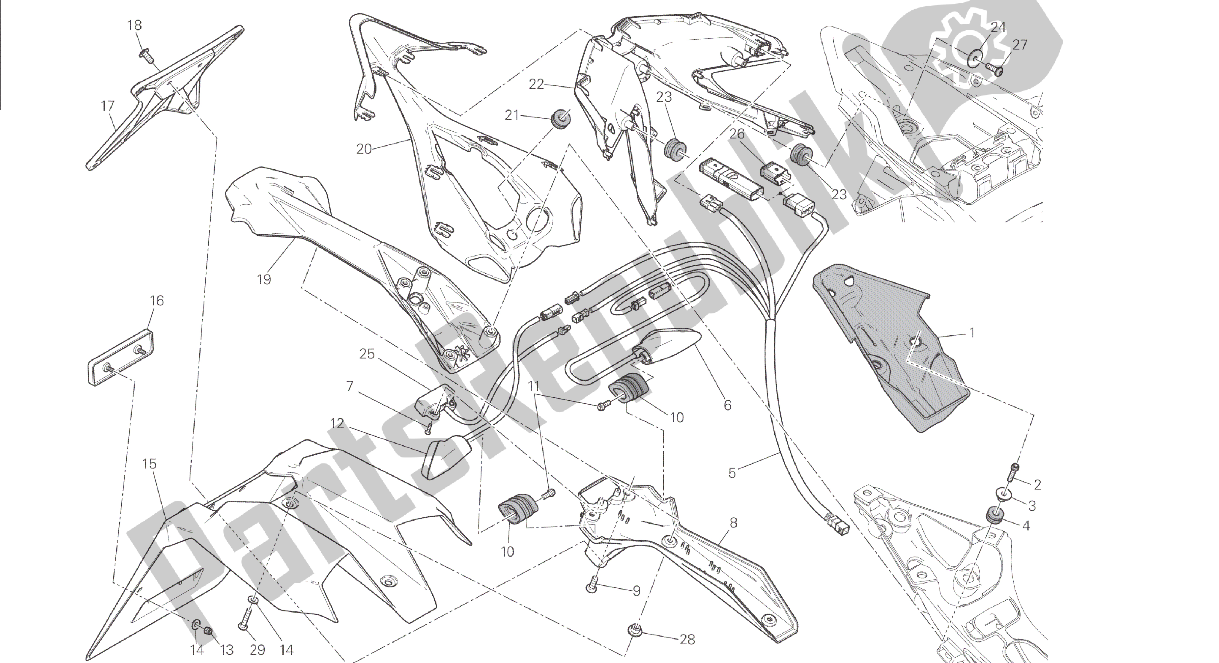 Alle onderdelen voor de Tekening 27b - Kentekenplaathouder - Achterlicht - (aus) [mod: 1299; Xst: Aus] Groepsframe van de Ducati Panigale 1299 2015