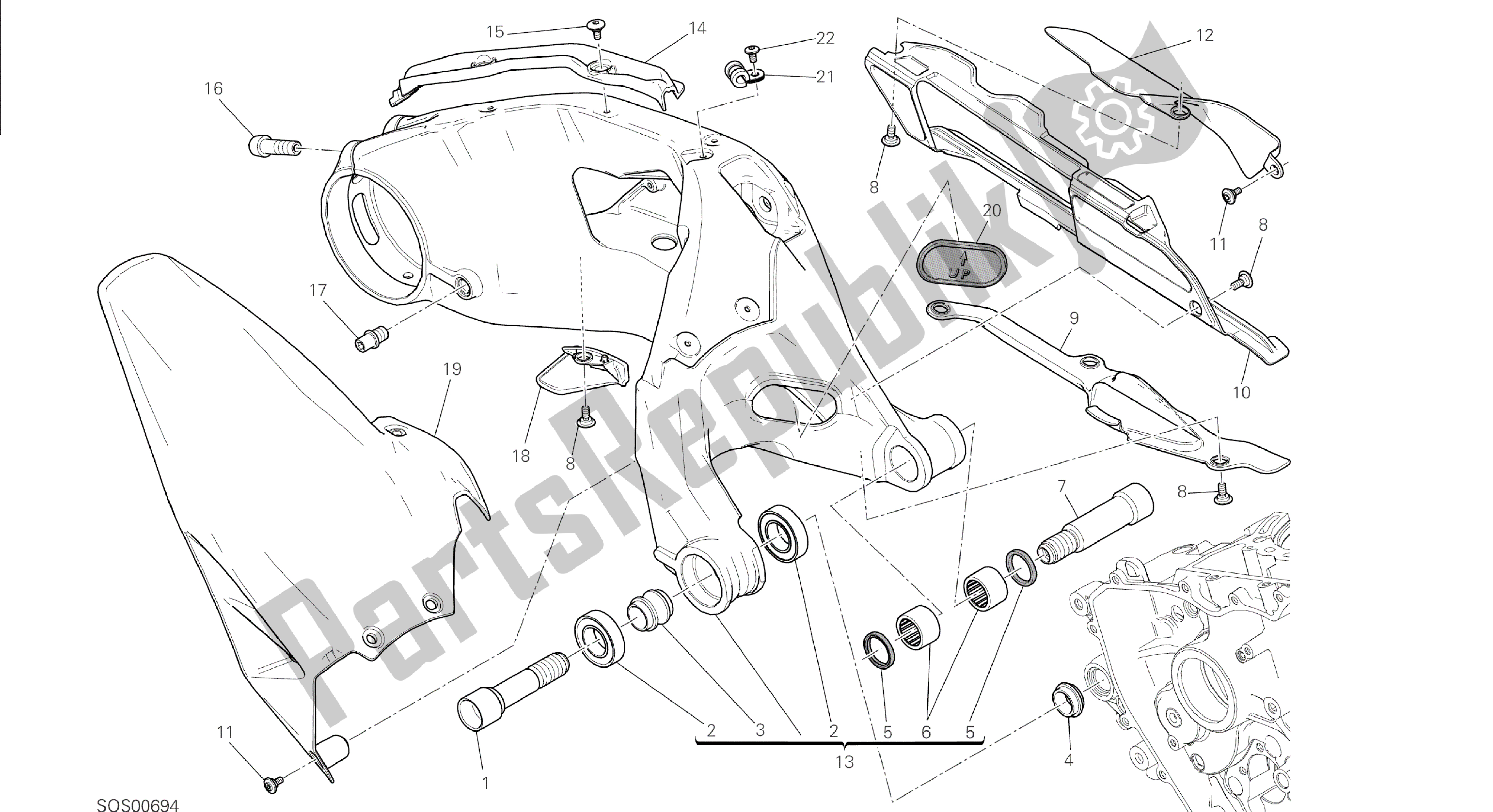 Alle onderdelen voor de Tekening 28a - Forcellone Posteriore [mod: 1299; Xst: Aus, Eur, Fra, Jap, Twn] Groepsframe van de Ducati Panigale 1299 2015