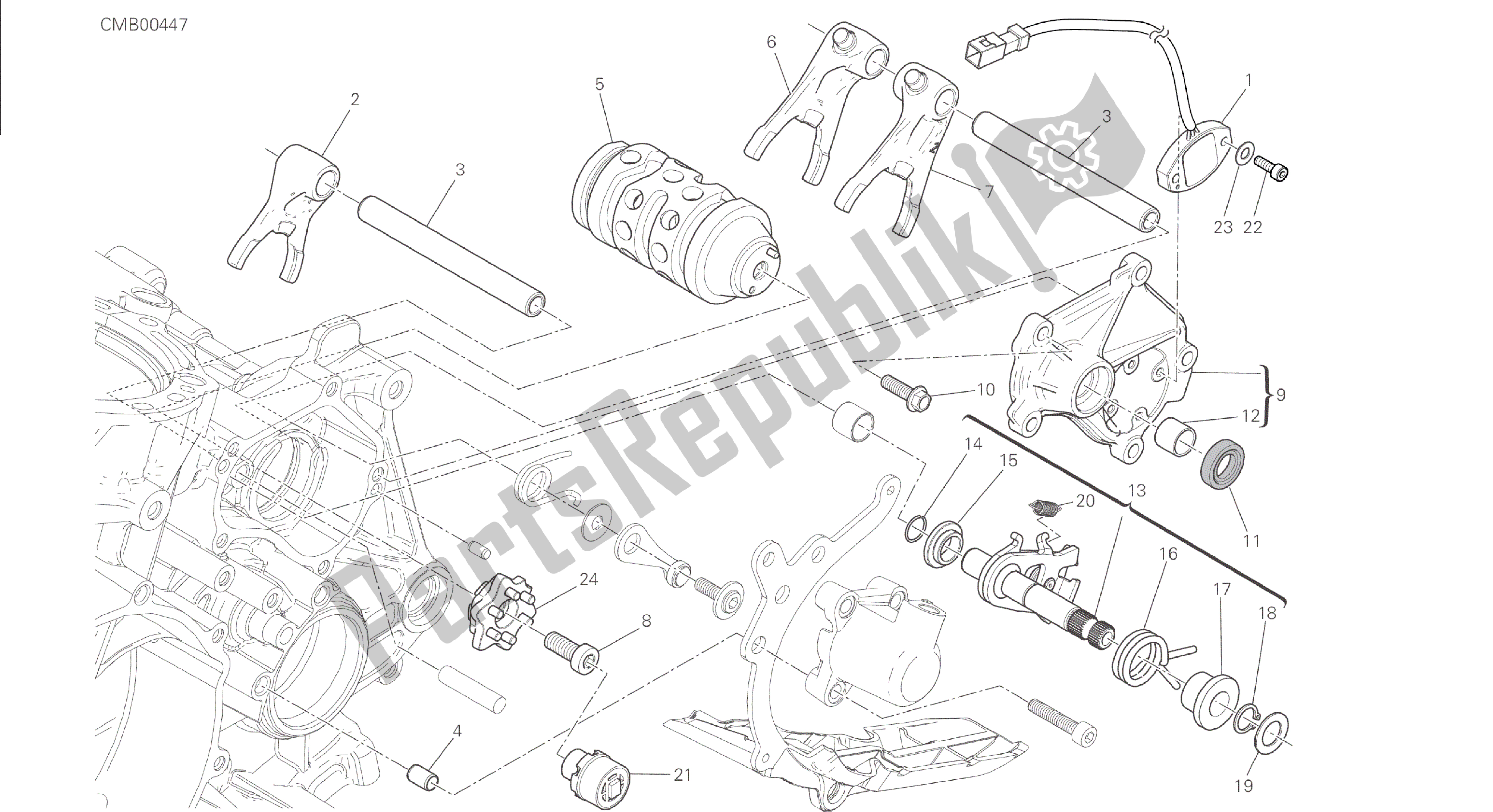 Todas las partes para Dibujo 002 - Control Del Cambio De Marchas [mod: 1299; Xst: Motor De Grupo Aus, Eur, Fra, Jap, Twn] de Ducati Panigale 1299 2015