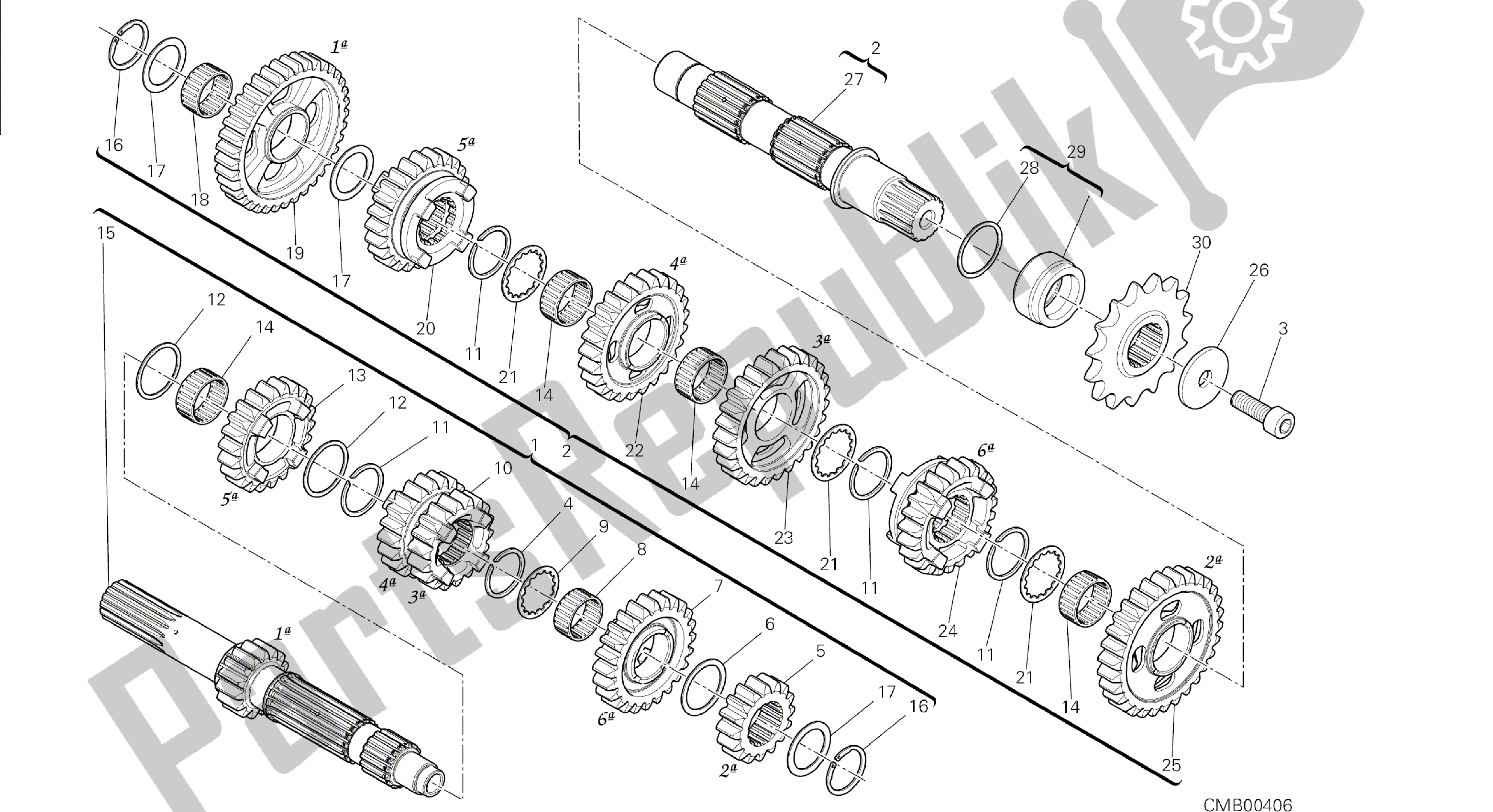 Alle onderdelen voor de Tekening 003 - Versnellingsbak [mod: 1299; Xst: Aus, Eur, Fra, Jap, Twn] Groepsmotor van de Ducati Panigale 1299 2015