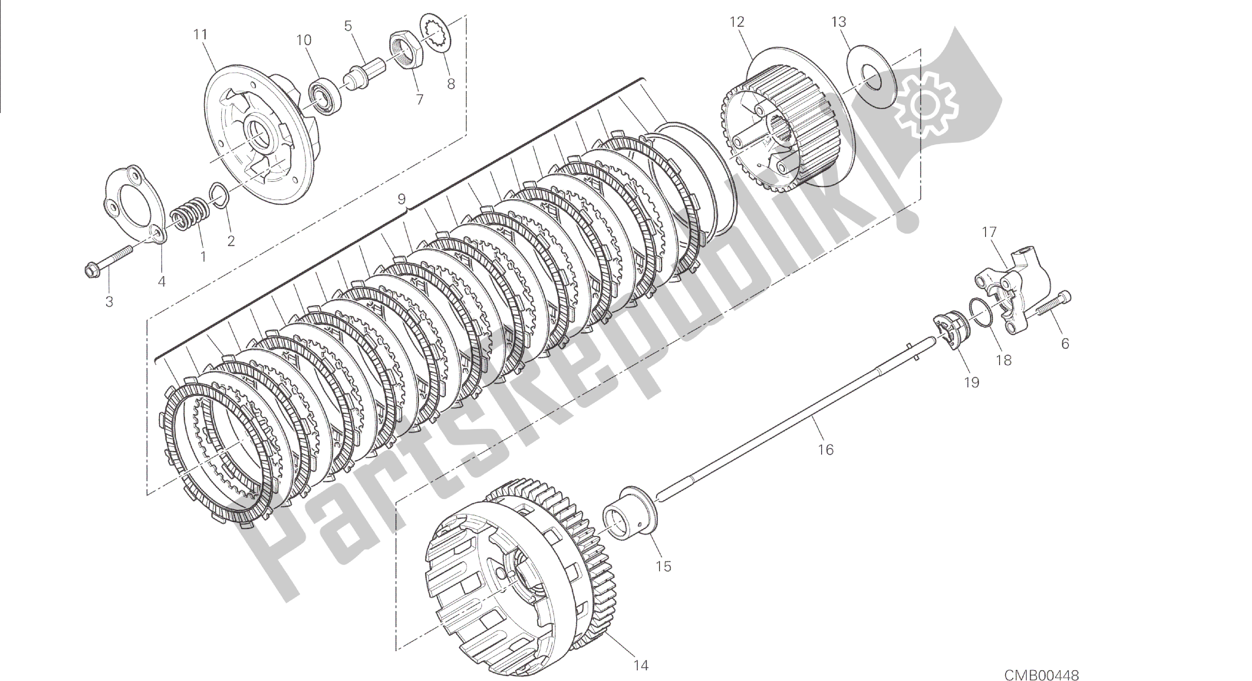 Alle onderdelen voor de Tekening 004 - Koppeling [mod: 1299; Xst: Aus, Eur, Fra, Jap, Twn] Groepsmotor van de Ducati Panigale 1299 2015