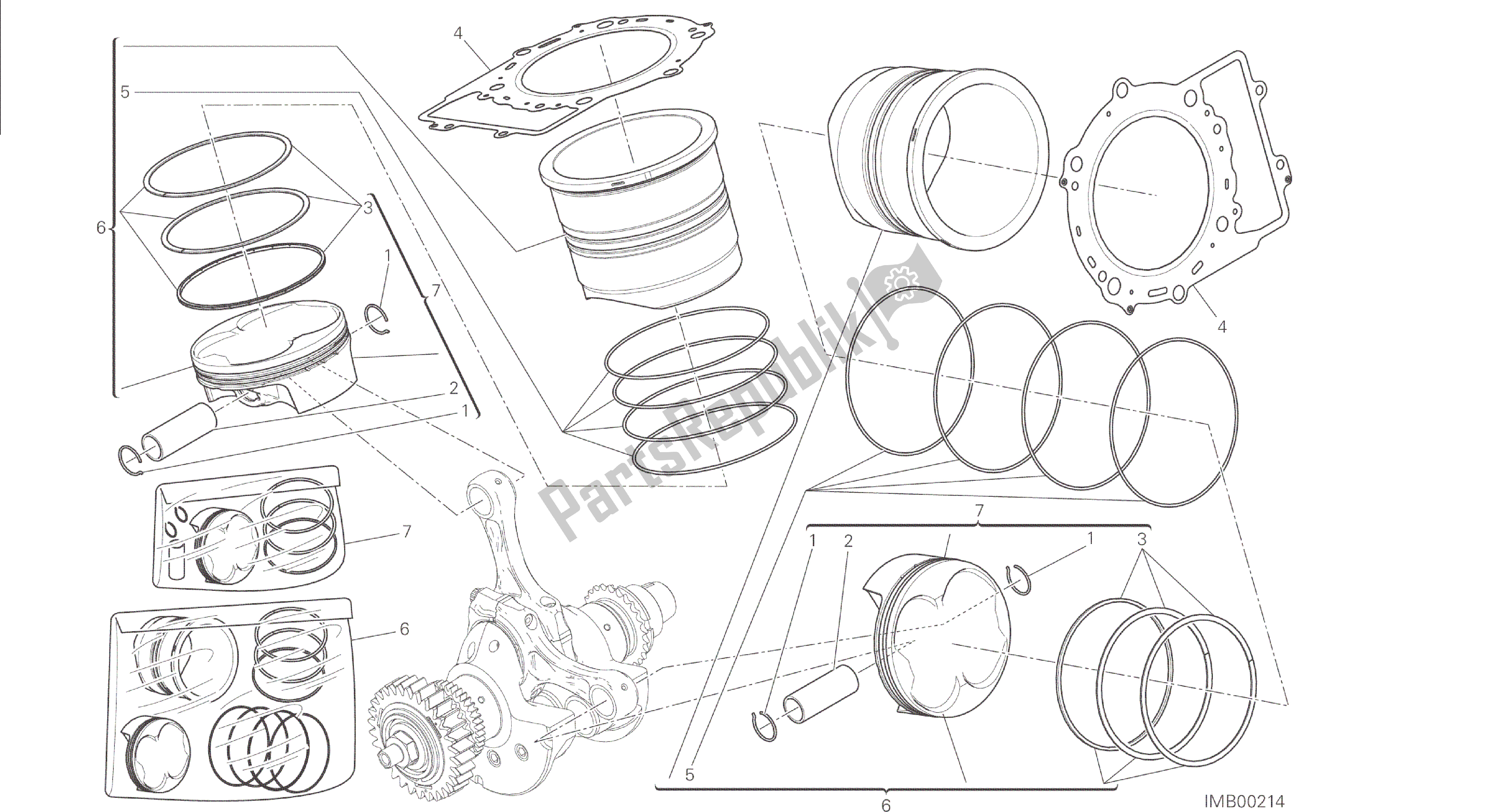 Todas las partes para Dibujo 007 - Cilindros - Pistones [mod: 1299; Xst: Motor De Grupo Aus, Eur, Fra, Jap, Twn] de Ducati Panigale 1299 2015