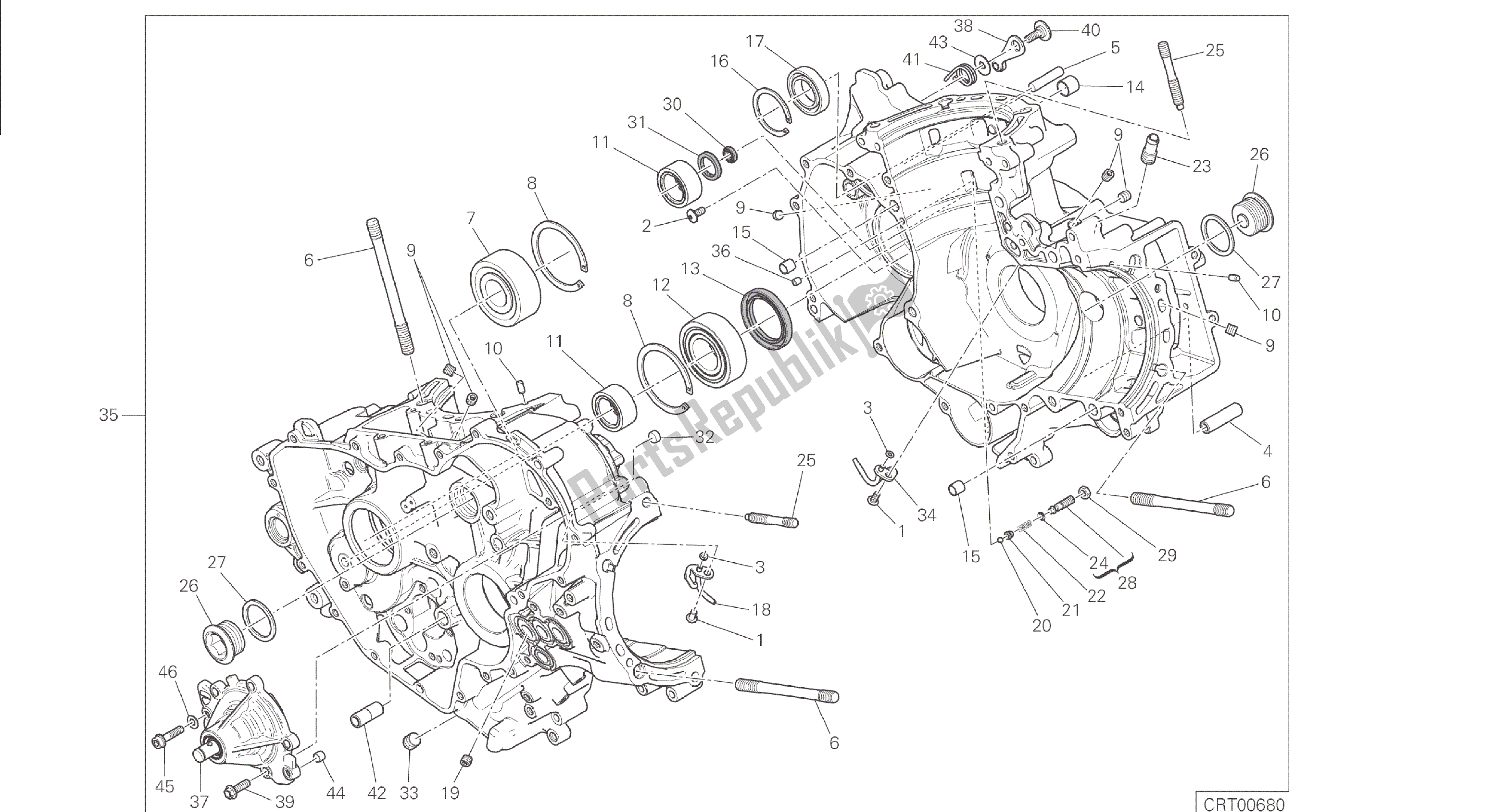 Todas las partes para Dibujo 010 - Par De Semicárter [mod: 1299; Xst: Aus, Eur, Fra, Jap, Twn] Motor De Grupo de Ducati Panigale 1299 2015