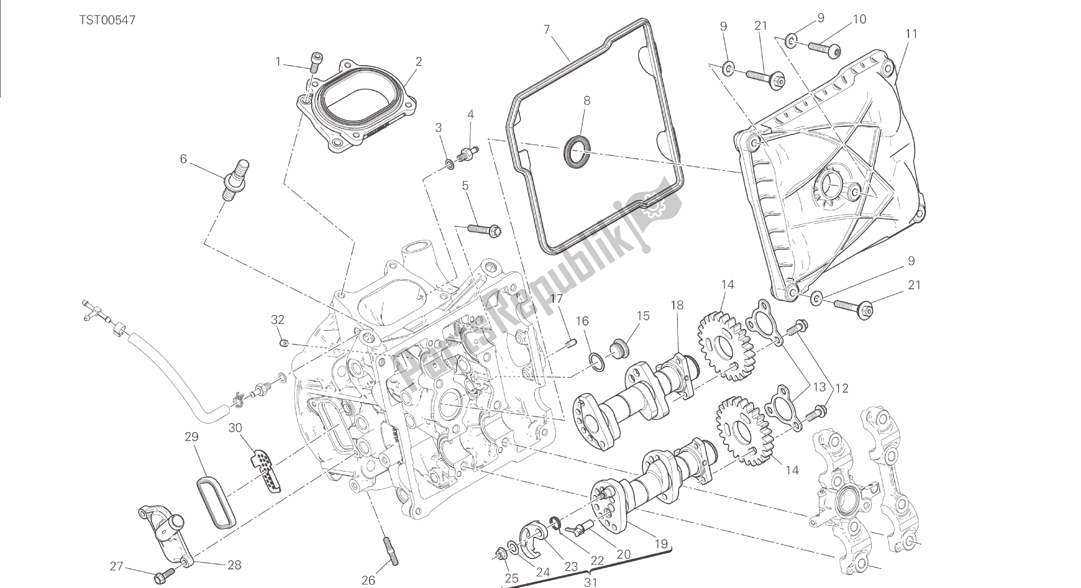 Alle onderdelen voor de Tekening 013 - Testa Orizzontale - Distribuzione [mod: 1299; Xst: Twn] Groep Engine van de Ducati Panigale 1299 2015