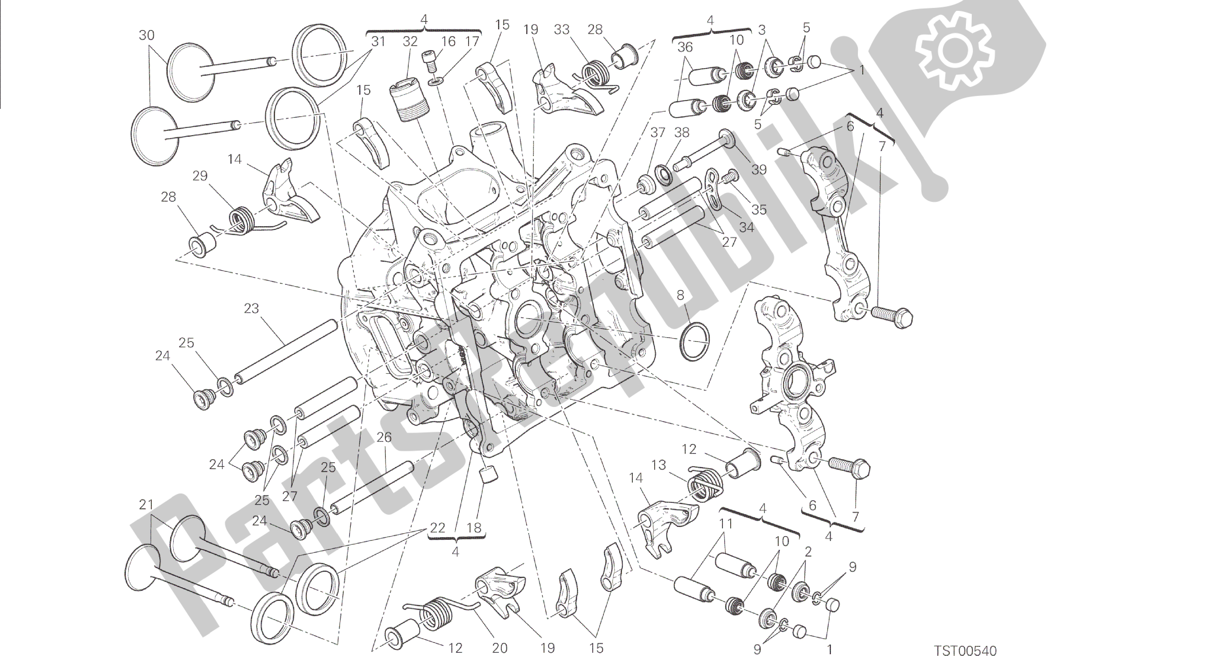 Todas las partes para Dibujo 014 - Cabezal Horizontal [mod: 1299; Xst: Motor De Grupo Aus, Eur, Fra, Jap, Twn] de Ducati Panigale 1299 2015