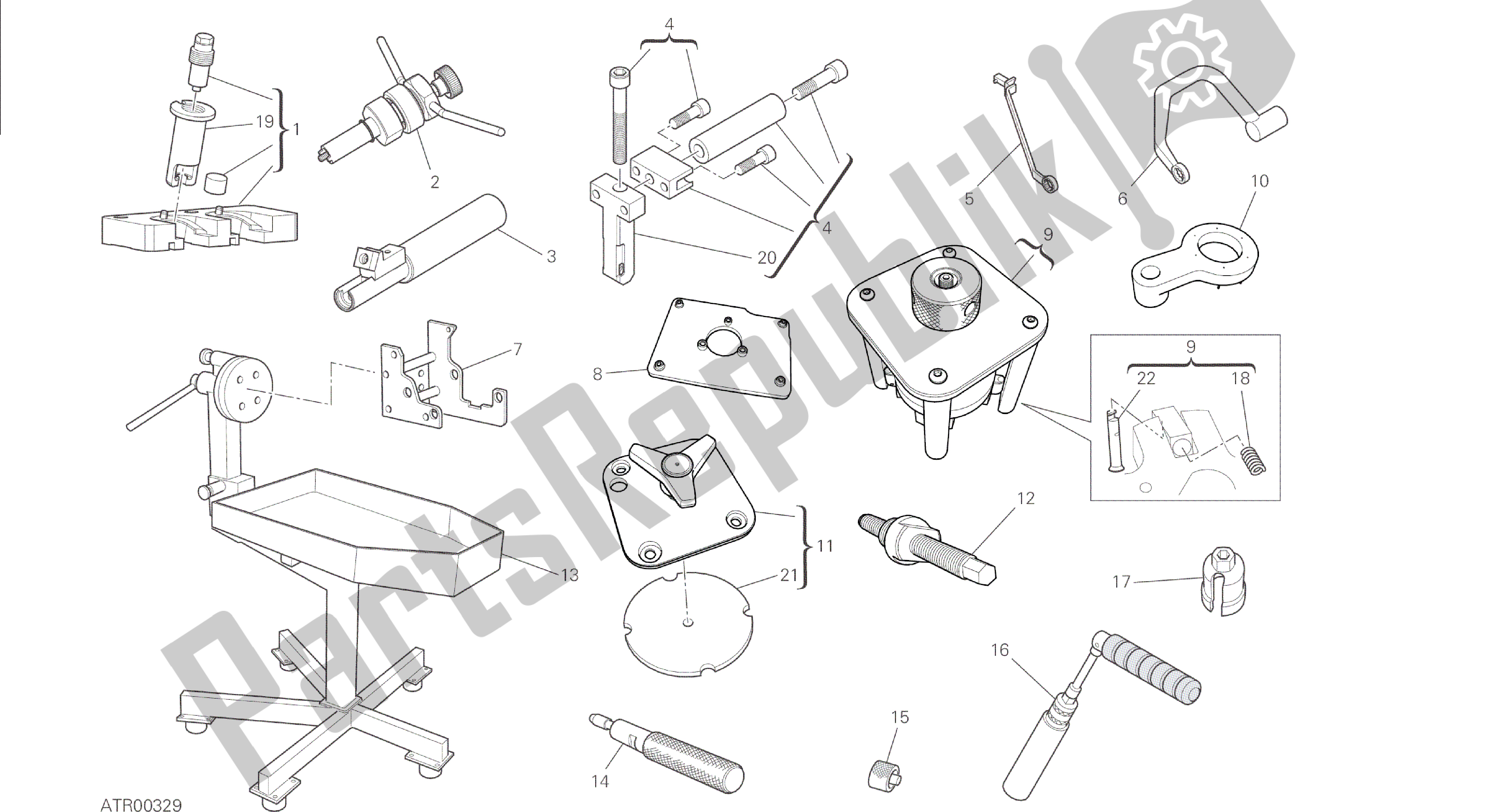 Todas las partes para Dibujo 01b - Herramientas De Servicio De Taller [mod: 1299; Xst: Aus, Eur, Fra, Jap, Twn] Herramientas De Grupo de Ducati Panigale 1299 2015