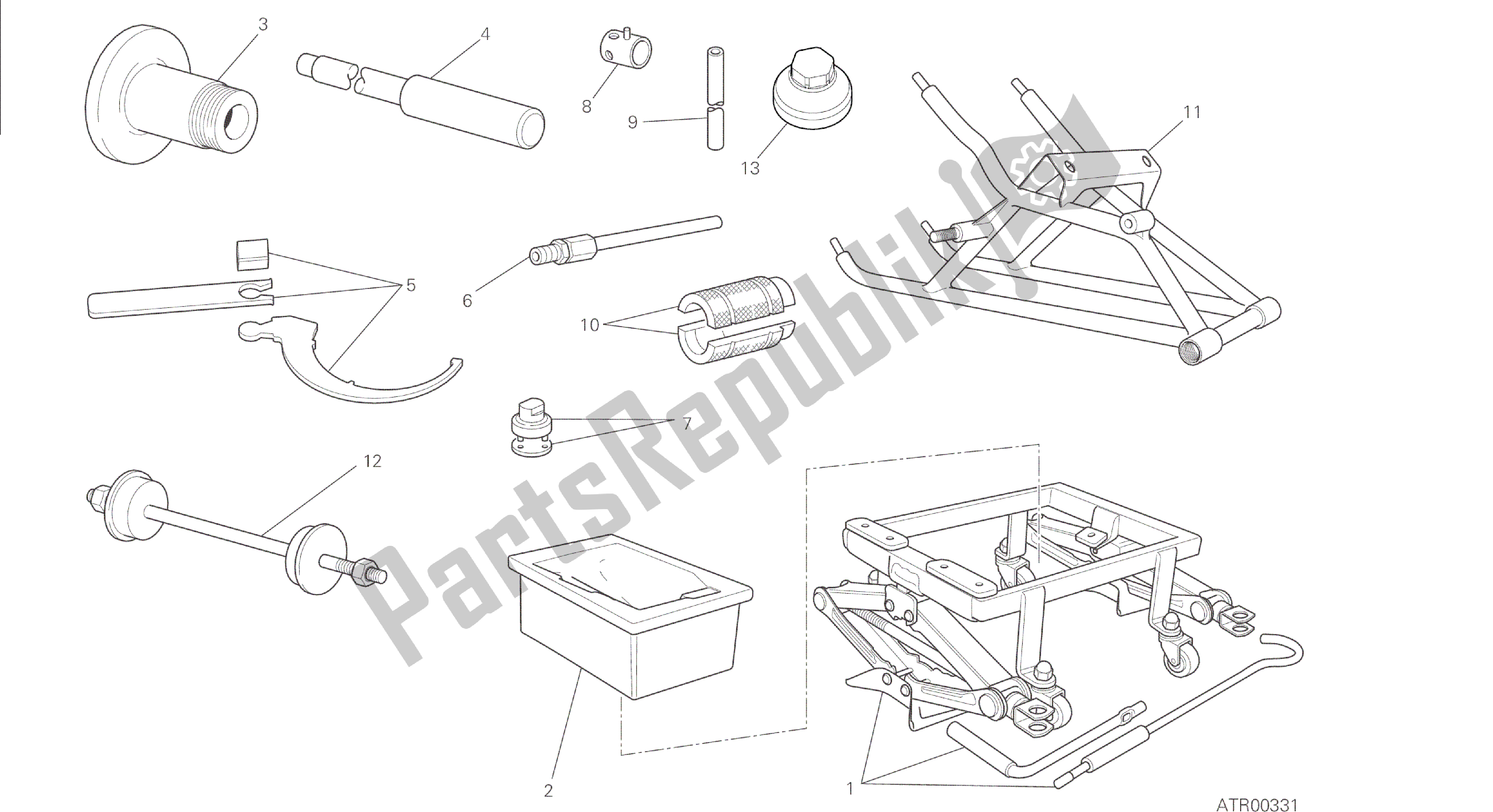 Alle onderdelen voor de Tekening 01c - Gereedschap Voor Werkplaatsonderhoud [mod: 1299; Xst: Aus, Eur, Fra, Jap, Twn] Groepstools van de Ducati Panigale 1299 2015