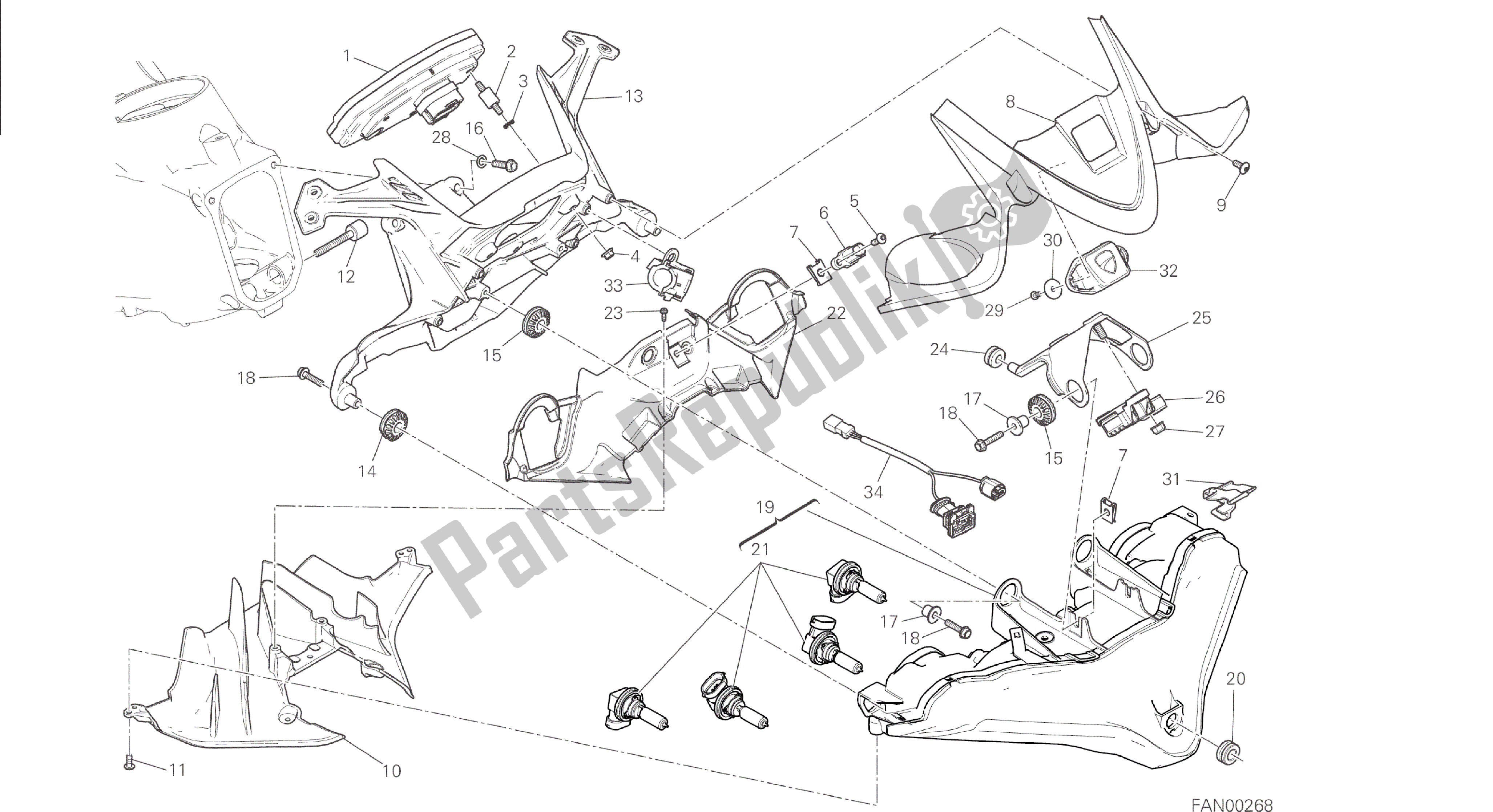 Todas las partes para Dibujo 020 - Fanale Anteriore E Cruscotto [mod: 1299; Xst: Marco De Grupo Aus, Eur, Fra, Jap, Twn] de Ducati Panigale 1299 2015