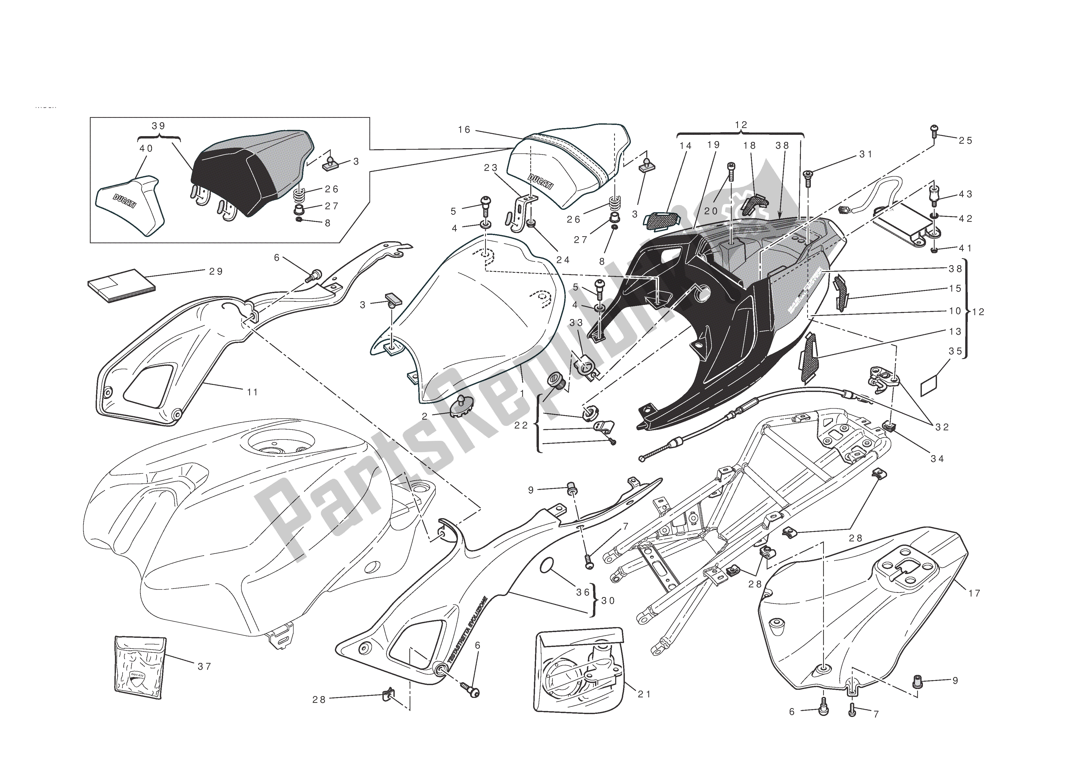 Todas as partes de Assento do Ducati 848 EVO Corse Special Edition 2012