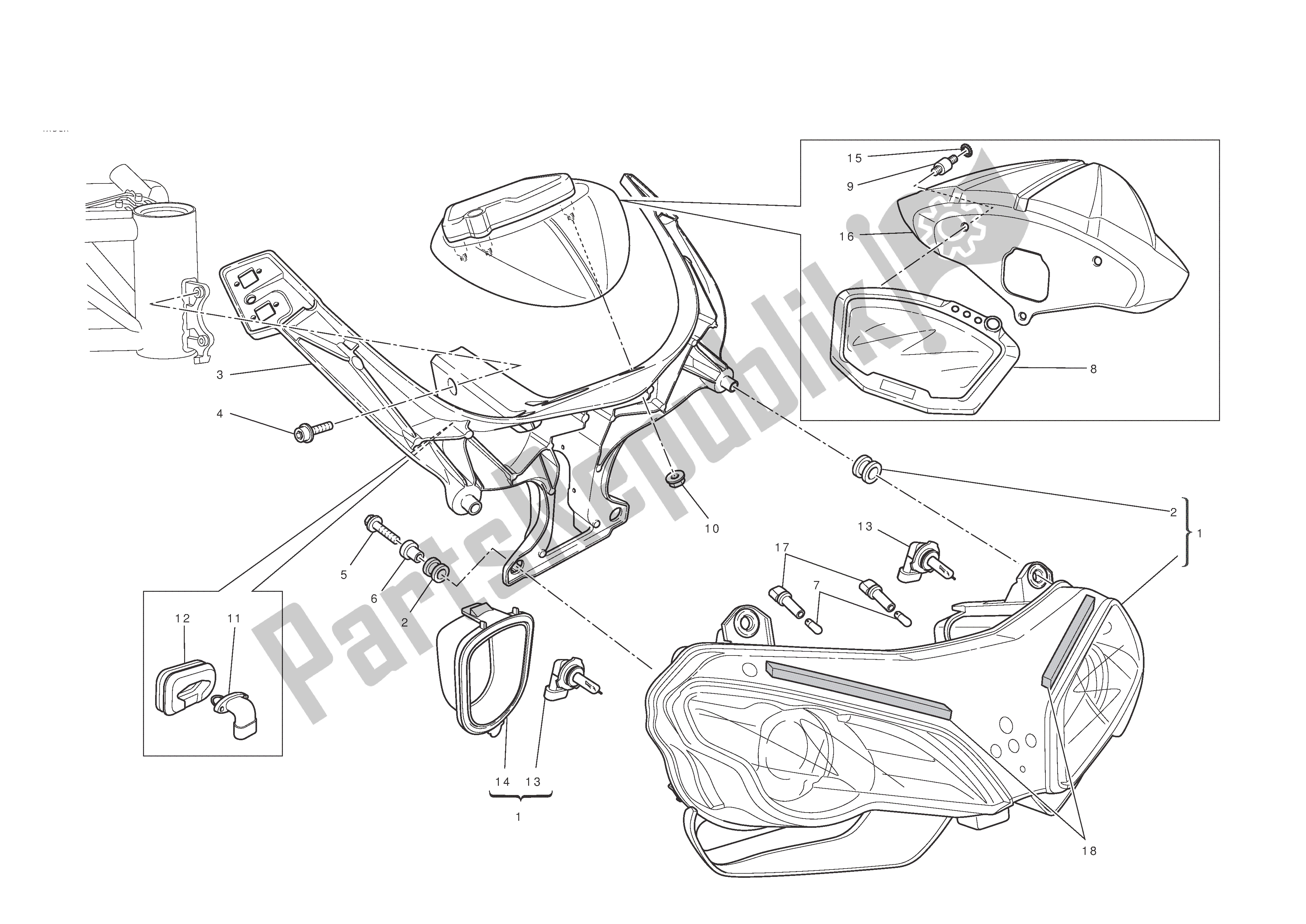 Alle onderdelen voor de Koplamp & Instr. Paneel van de Ducati 848 EVO Corse Special Edition 2012