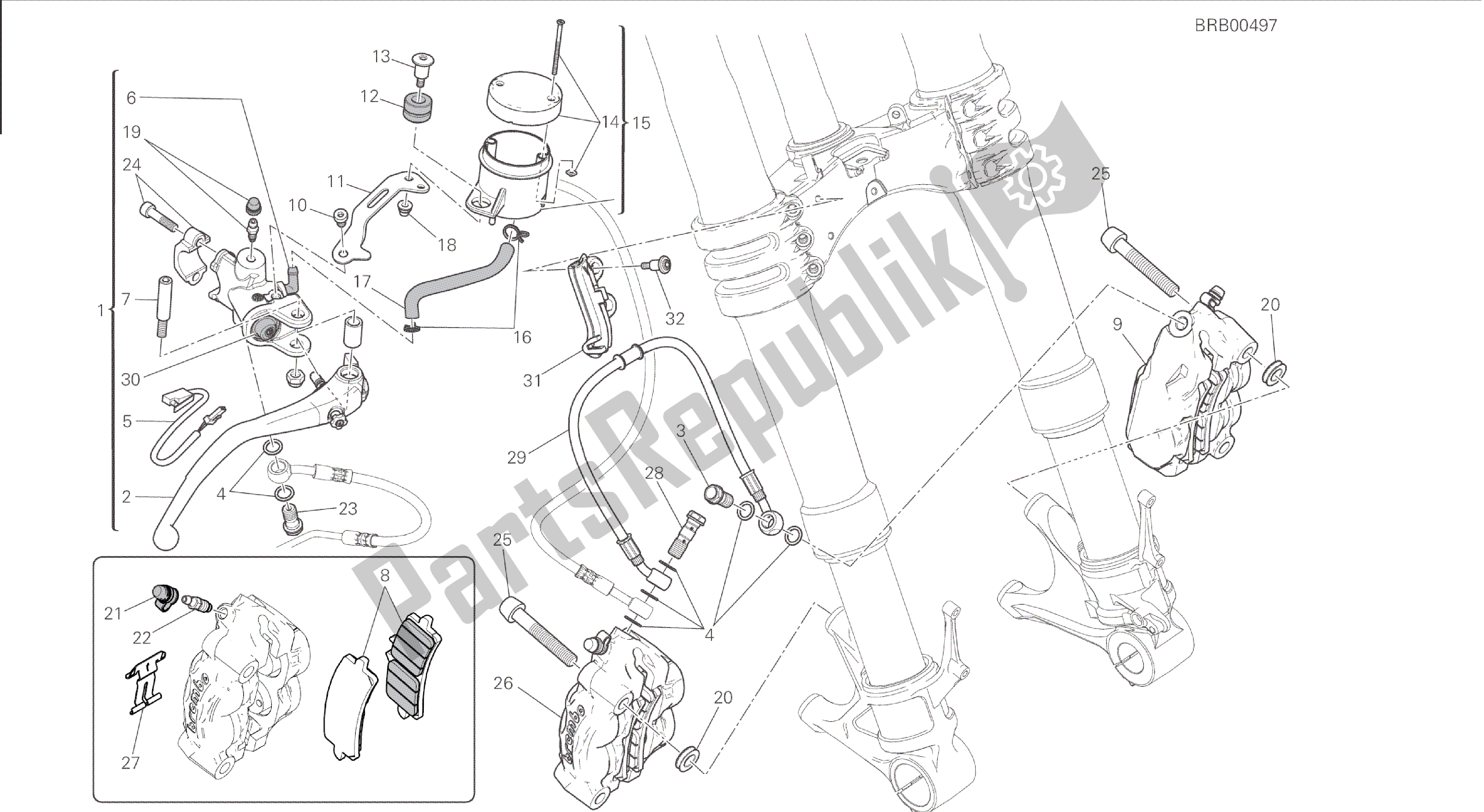 Alle onderdelen voor de Tekening 024 - Freno Anteriore [mod: 1199 R; Xst: Aus, Eur, Fra, Jap, Twn] Groepsframe van de Ducati Panigale 1198 2015