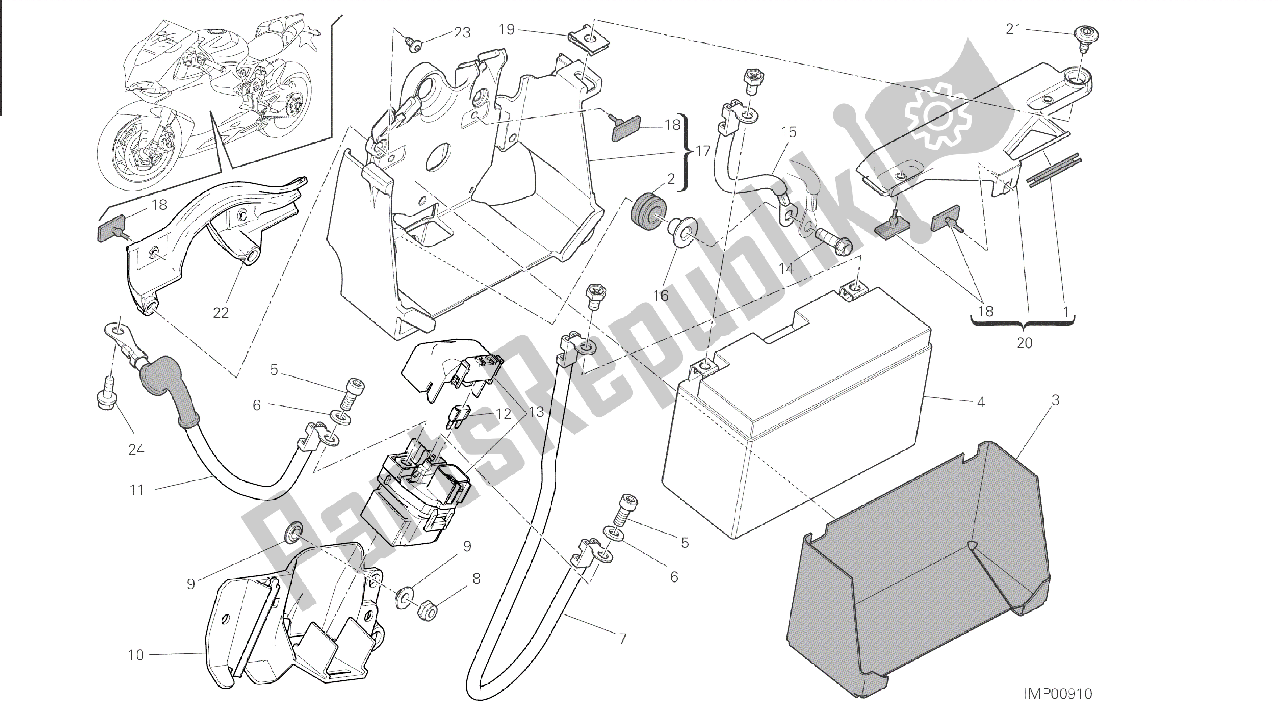 Todas las partes para Dibujo 18a - Soporte De Batería [mod: 1199 R; Xst: Aus, Eur, Fra, Jap, Twn] Group Electric de Ducati Panigale 1198 2015