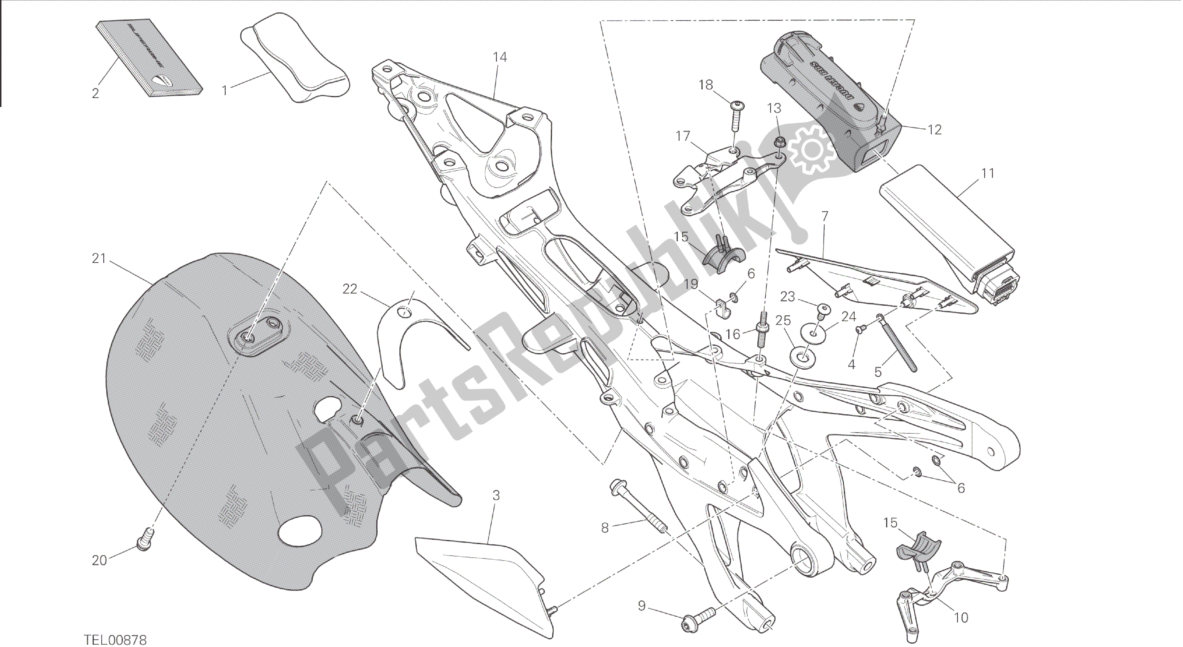 Alle onderdelen voor de Tekening 027 - Achterframe Comp. [mod: 1199 R; Xst: Aus, Eur, Fra, Jap, Twn] Groepsframe van de Ducati Panigale 1198 2015
