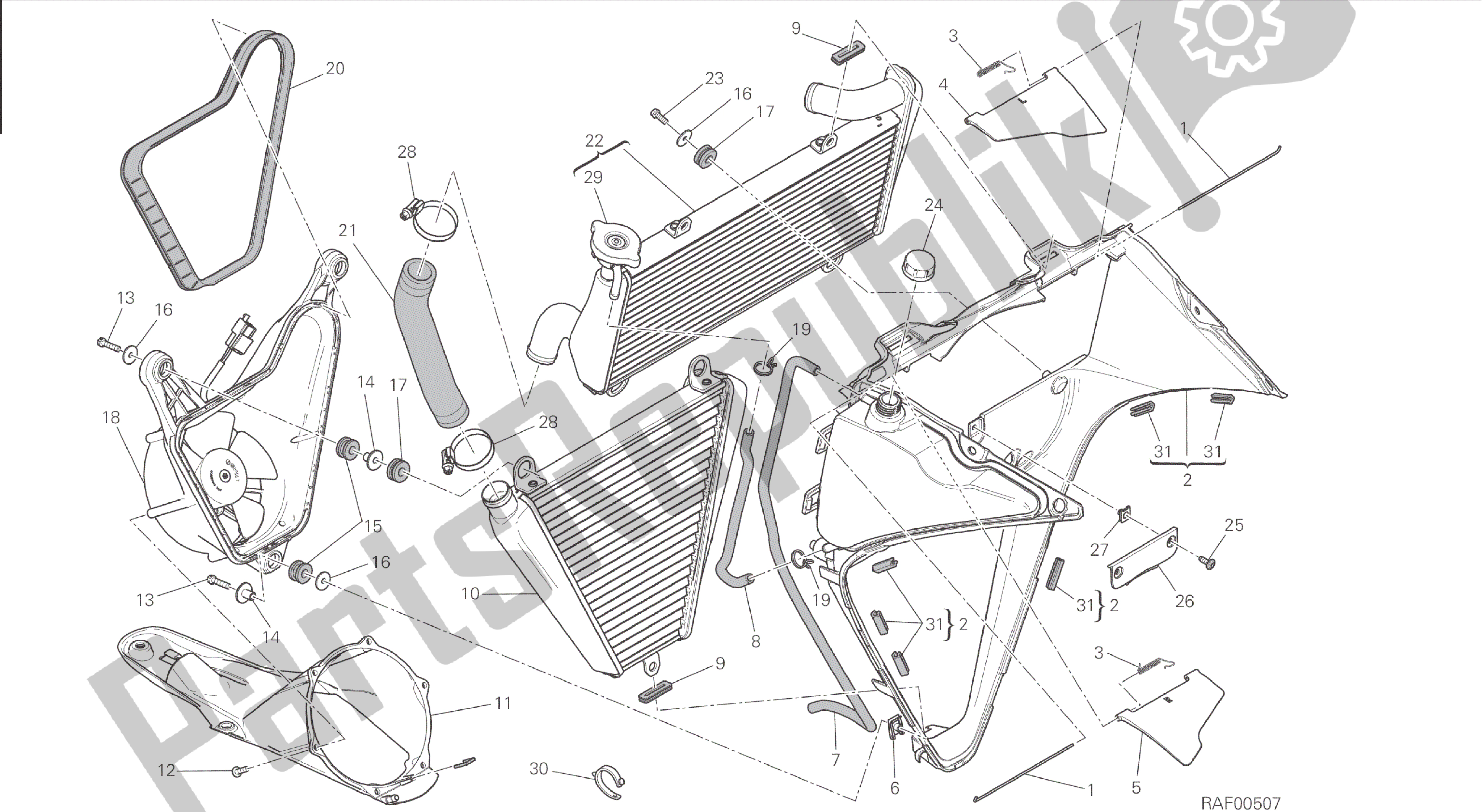 Todas las partes para Dibujo 030 - Enfriador De Agua [mod: 1199 R; Xst: Marco De Grupo Aus, Eur, Fra, Jap, Twn] de Ducati Panigale 1198 2015