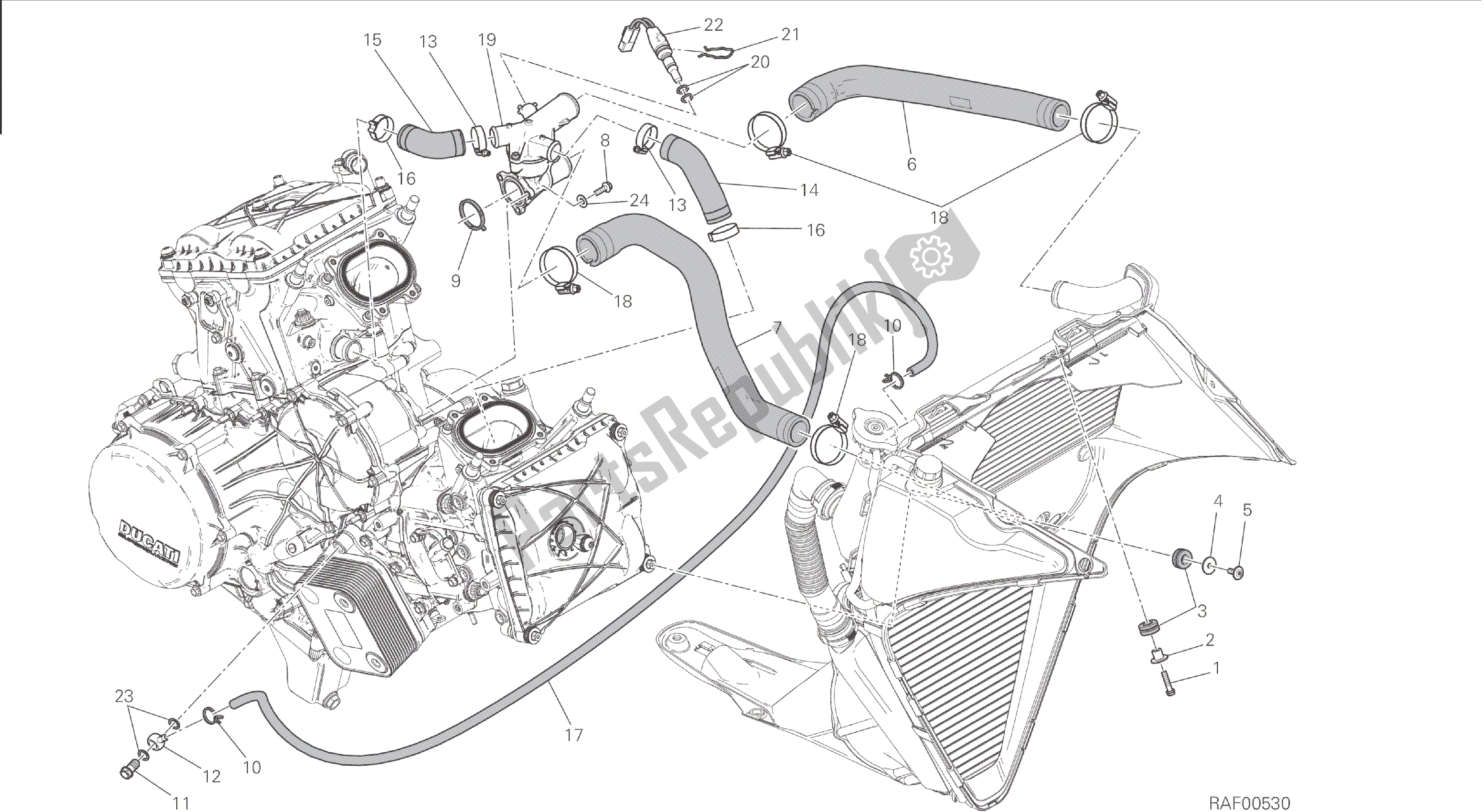 Alle onderdelen voor de Tekening 031 - Koelsysteem [mod: 1199 R; Xst: Aus, Eur, Fra, Jap, Twn] Groepsframe van de Ducati Panigale 1198 2015