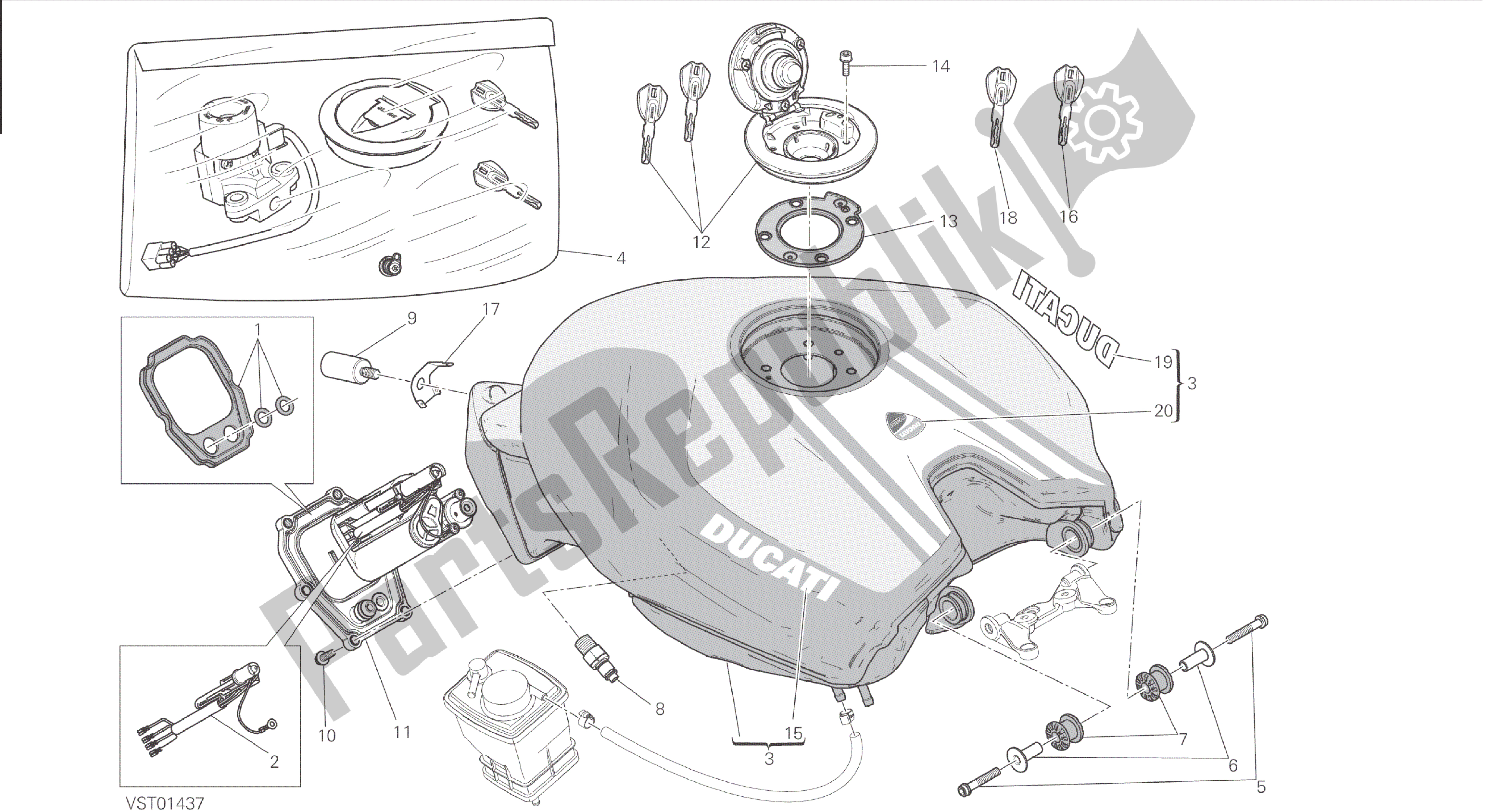 Alle onderdelen voor de Tekening 032 - Tank [mod: 1199 R; Xst: Twn] Groepsframe van de Ducati Panigale 1198 2015
