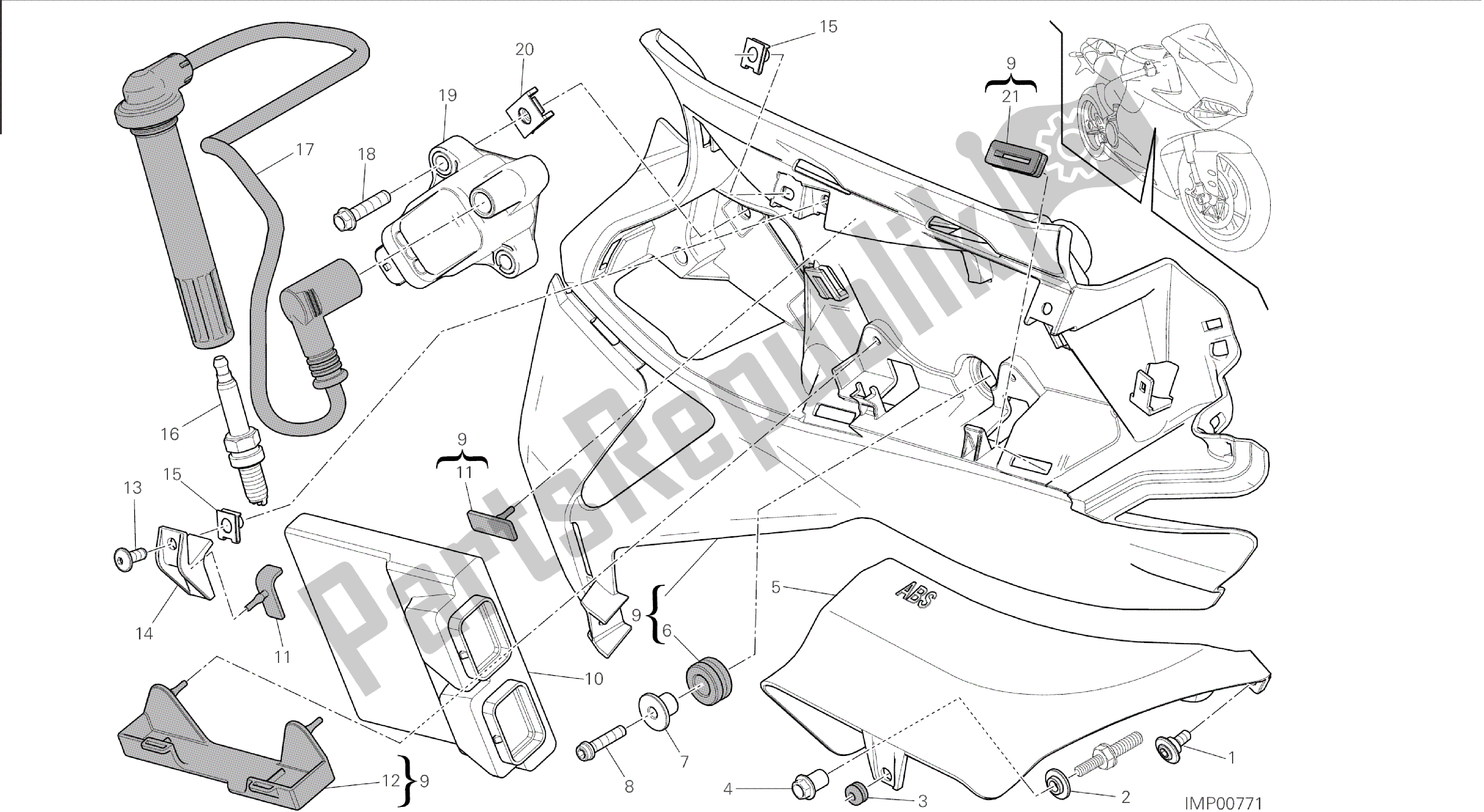 Alle onderdelen voor de Tekening 18b - Impianto Elettrico Destro [mod: 1199r; Xst: Aus, Eur, Fra, Jap, Twn] Groep Elektrisch van de Ducati Panigale 1198 2015