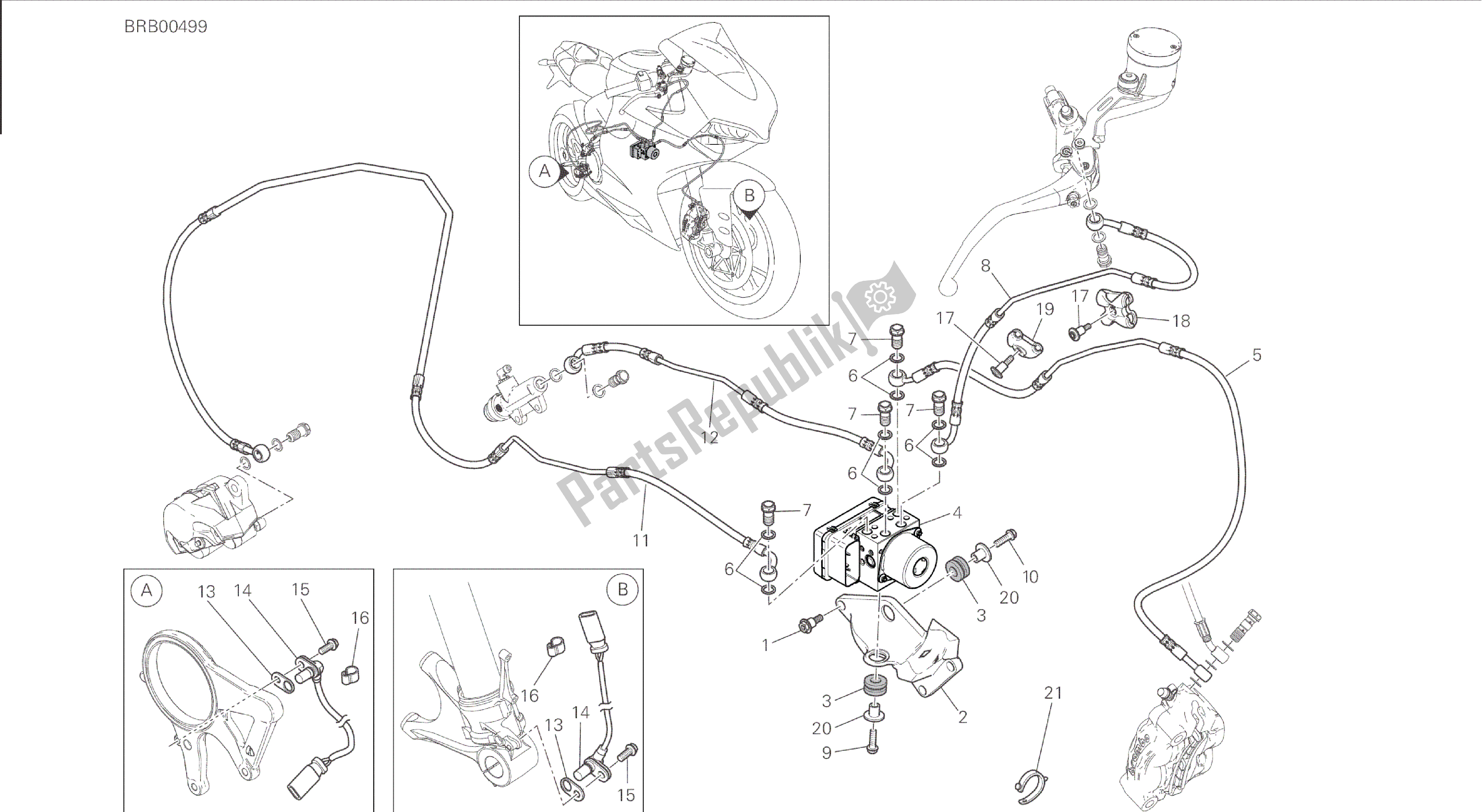 Alle onderdelen voor de Tekening 24a - Antiblokkeersysteem (abs) [mod: 1199r; Xst: Aus, Eur, Fra, Jap, Twn] Groepsframe van de Ducati Panigale 1198 2015