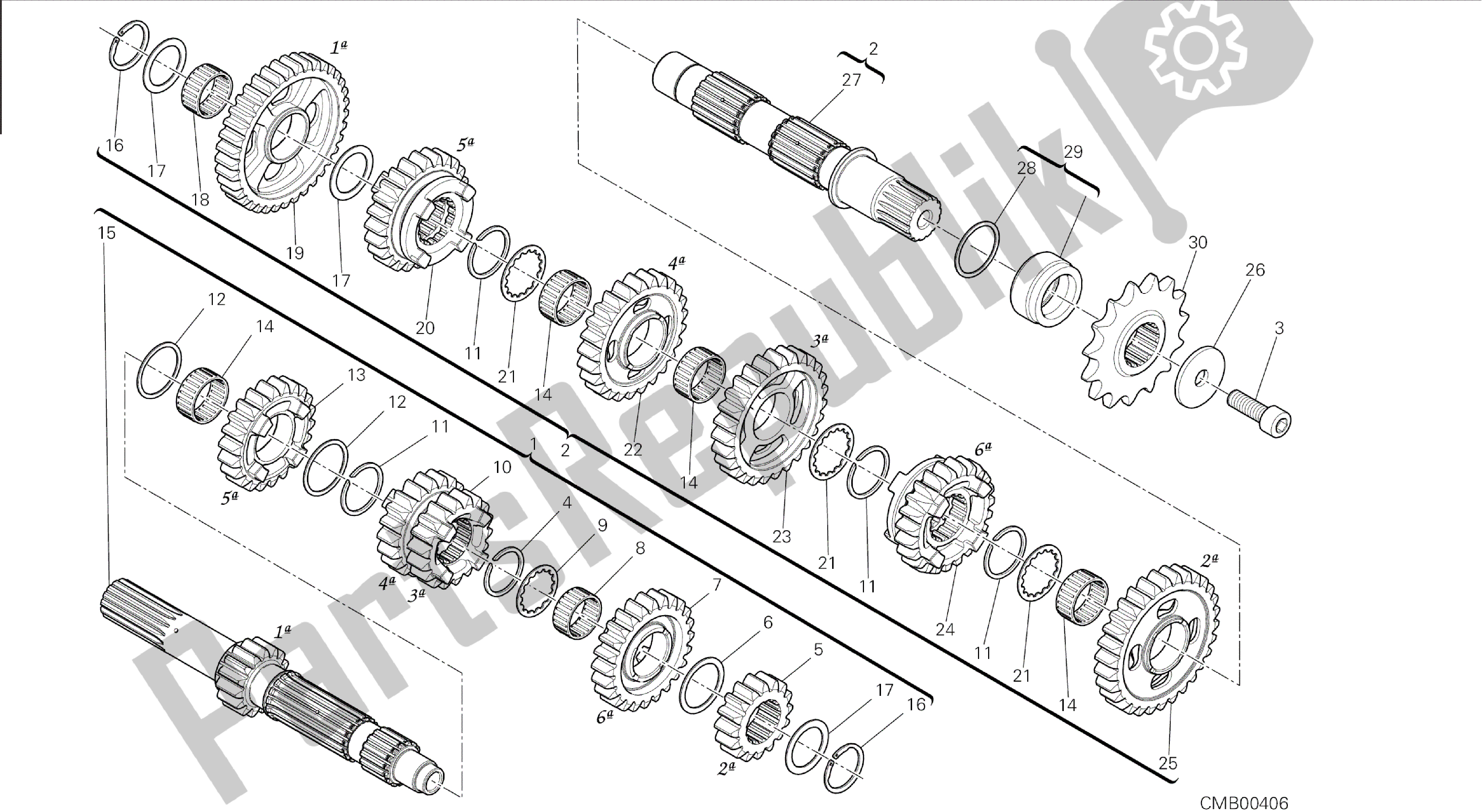Alle onderdelen voor de Tekening 003 - Versnellingsbak [mod: 1199 R; Xst: Aus, Eur, Fra, Jap, Twn] Groepsmotor van de Ducati Panigale 1198 2015