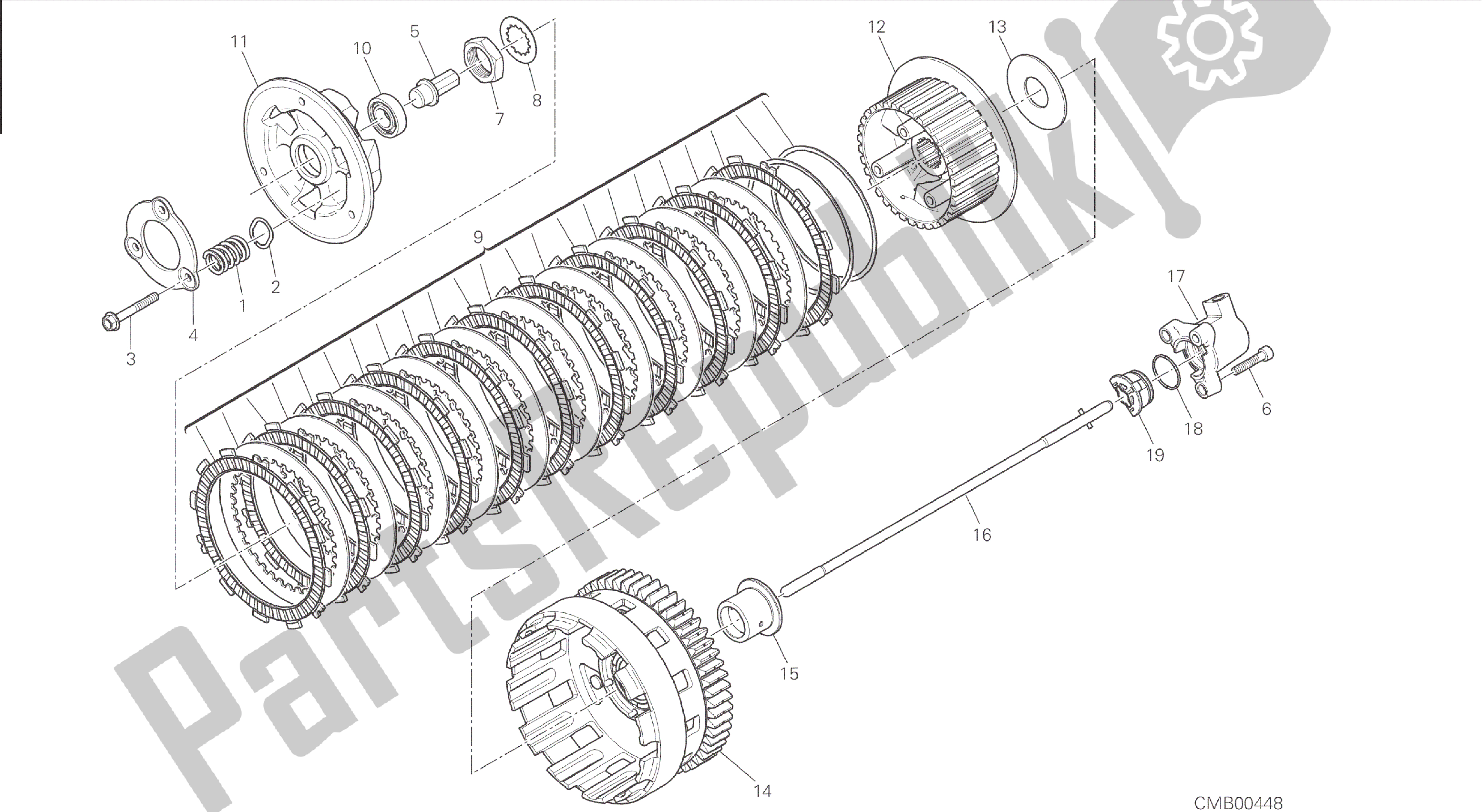 Alle onderdelen voor de Tekening 004 - Koppeling [mod: 1199 R; Xst: Aus, Eur, Fra, Jap, Twn] Groepsmotor van de Ducati Panigale 1198 2015