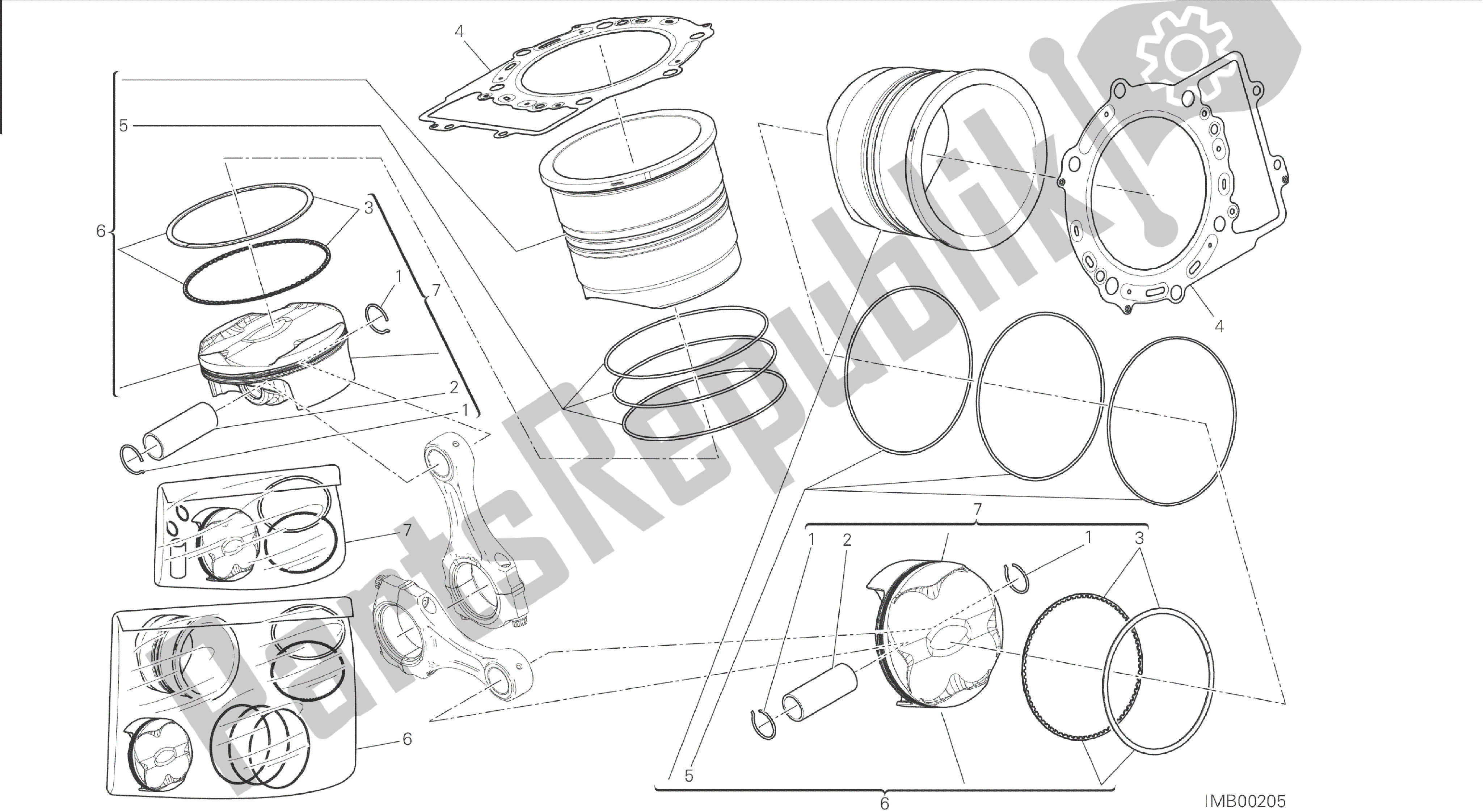 Alle onderdelen voor de Tekening 007 - Cilinders - Zuigers [mod: 1199 R; Xst: Aus, Eur, Fra, Jap, Twn] Groepsmotor van de Ducati Panigale 1198 2015