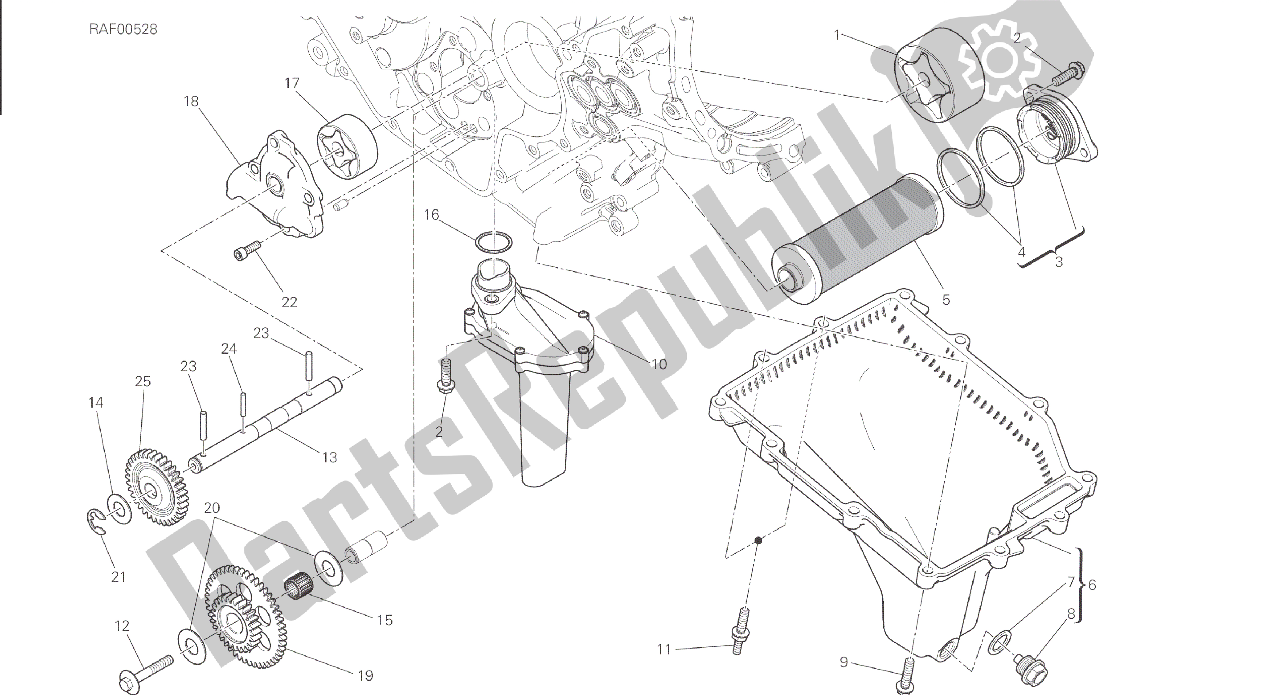 Todas as partes de Desenho 009 - Filtros E Bomba De óleo [mod: 1199 R; Xst: Aus, Eur, Fra, Jap, Twn] Grupo Motor do Ducati Panigale 1198 2015