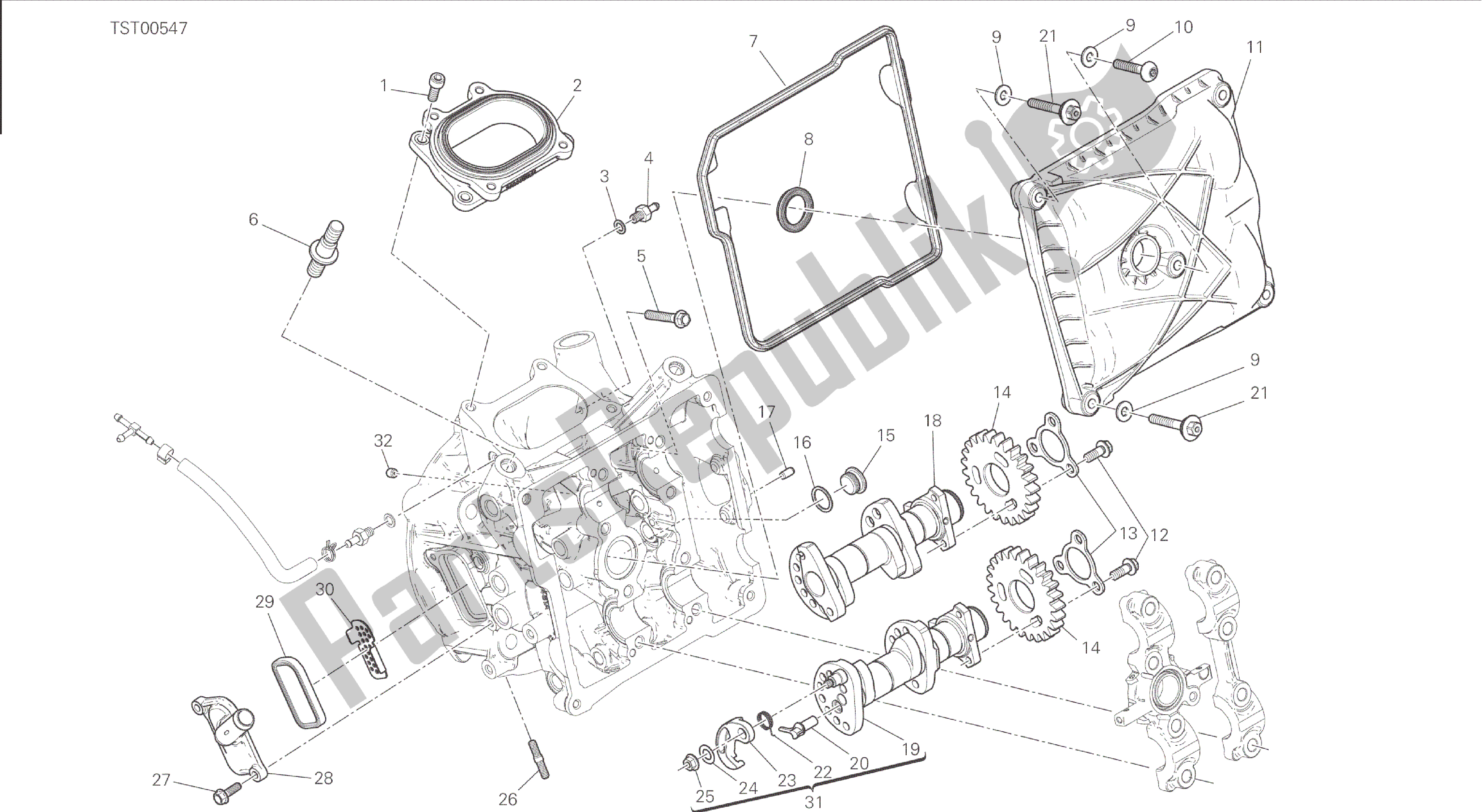 Alle onderdelen voor de Tekening 013 - Testa Orizzontale - Distribuzione [mod: 1199 R; Xst: Twn] Groep Engine van de Ducati Panigale 1198 2015