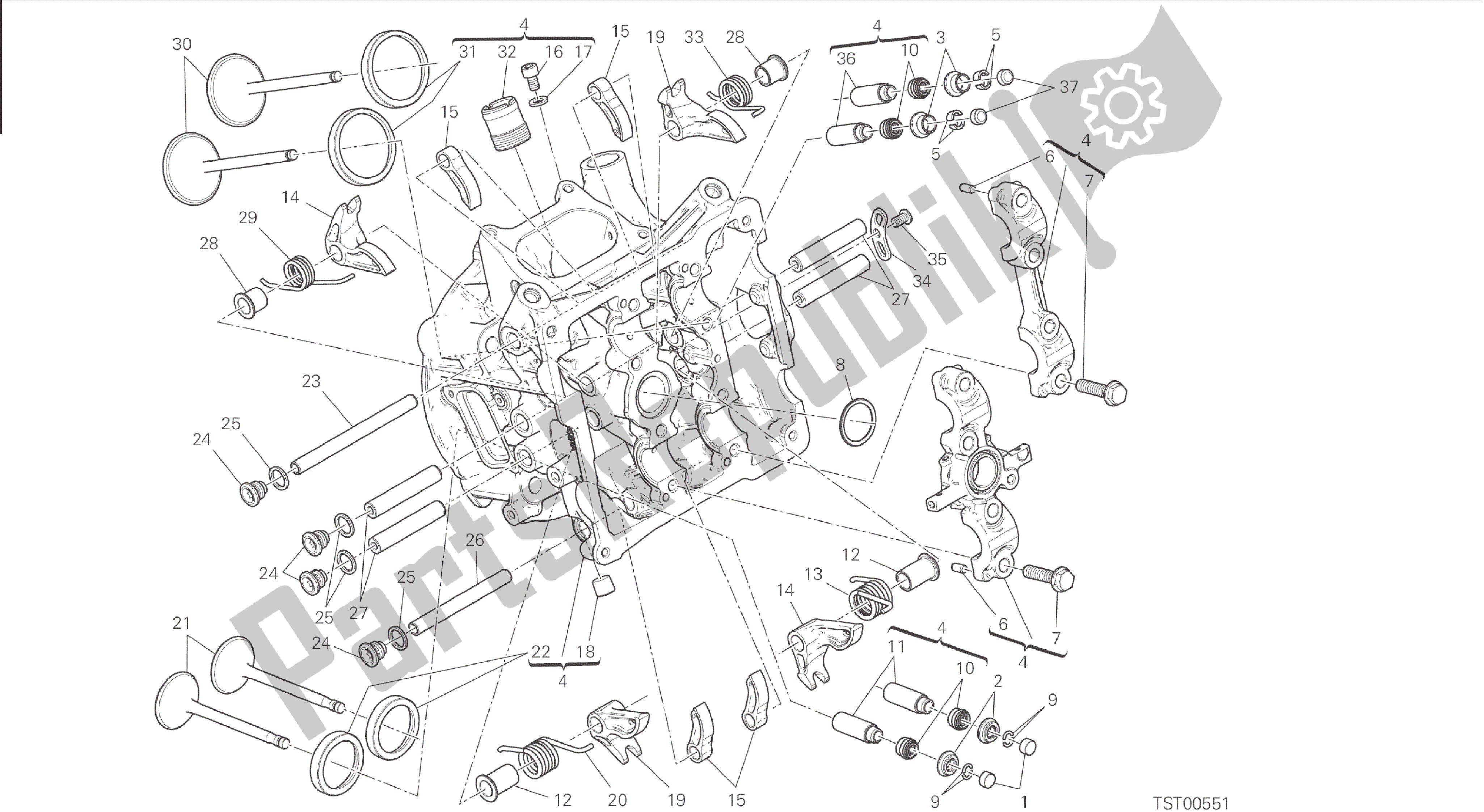 Alle onderdelen voor de Tekening 014 - Horizontale Kop [mod: 1199 R; Xst: Aus, Eur, Fra, Jap, Twn] Groepsmotor van de Ducati Panigale 1198 2015
