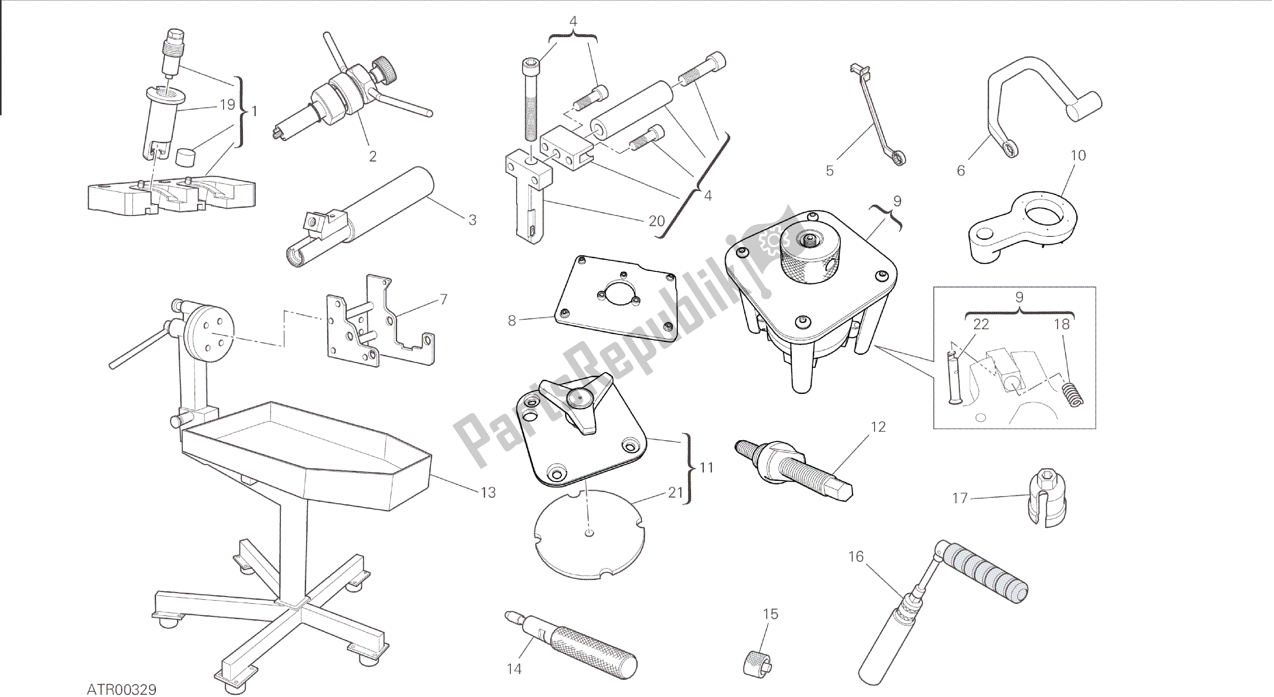 Todas las partes para Dibujo 01b - Herramientas De Servicio De Taller [mod: 1199r; Xst: Aus, Eur, Fra, Jap, Twn] Herramientas De Grupo de Ducati Panigale 1198 2015