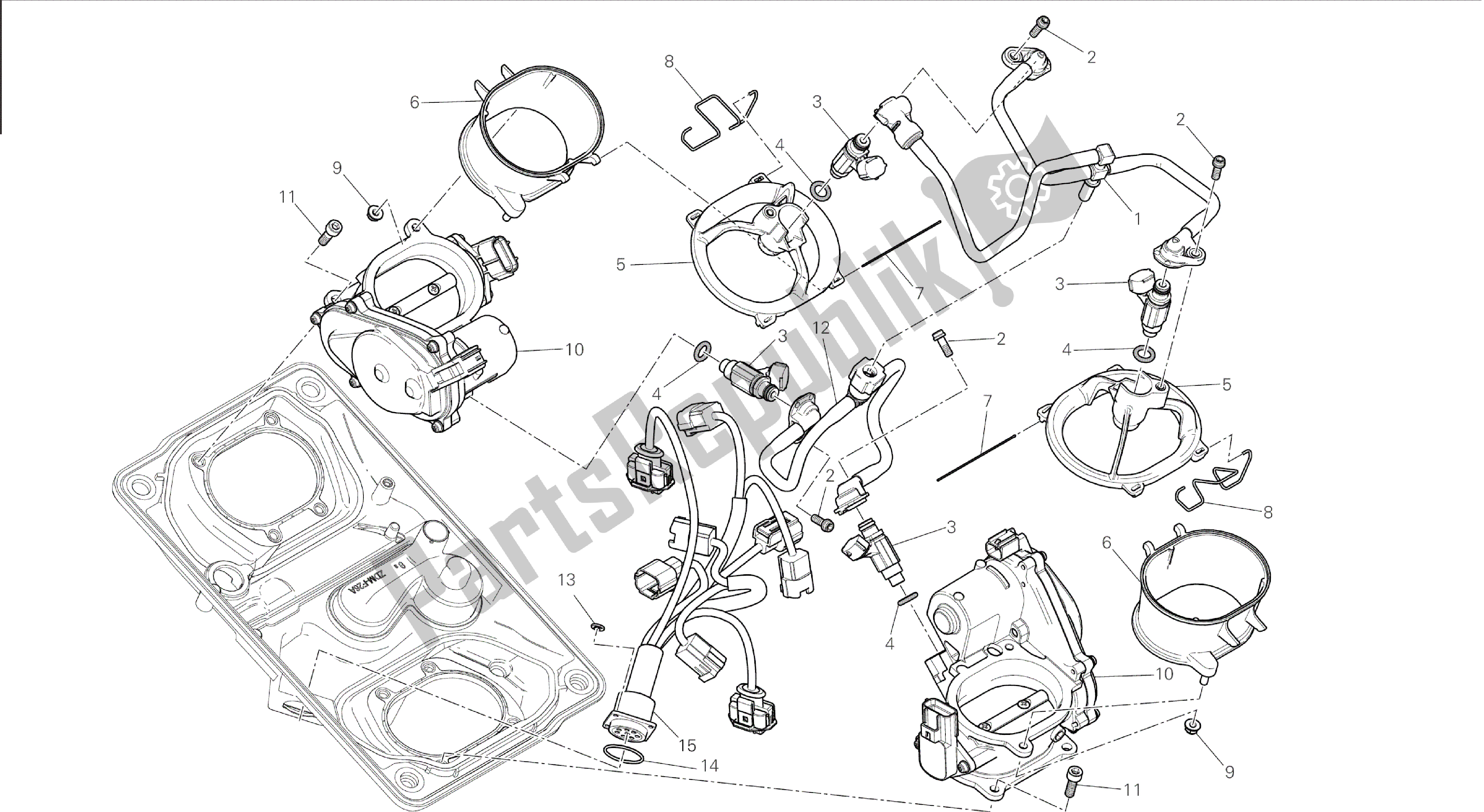 Alle onderdelen voor de Tekening 017 - Gasklephuis [mod: 1199 R; Xst: Aus, Eur, Fra, Jap, Twn] Groepsframe van de Ducati Panigale 1198 2015