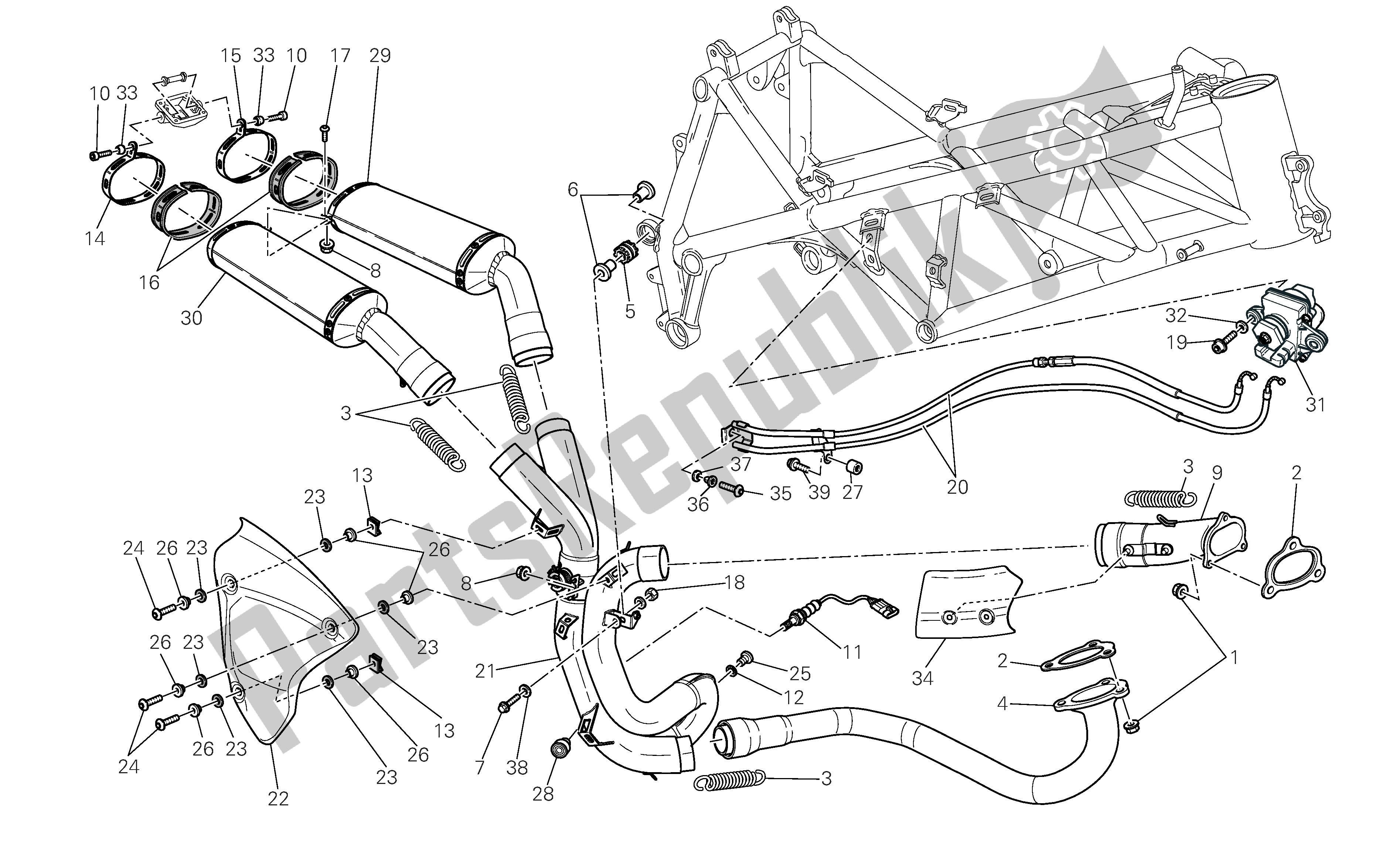 All parts for the Exhaust Syst Em of the Ducati 1098 2007
