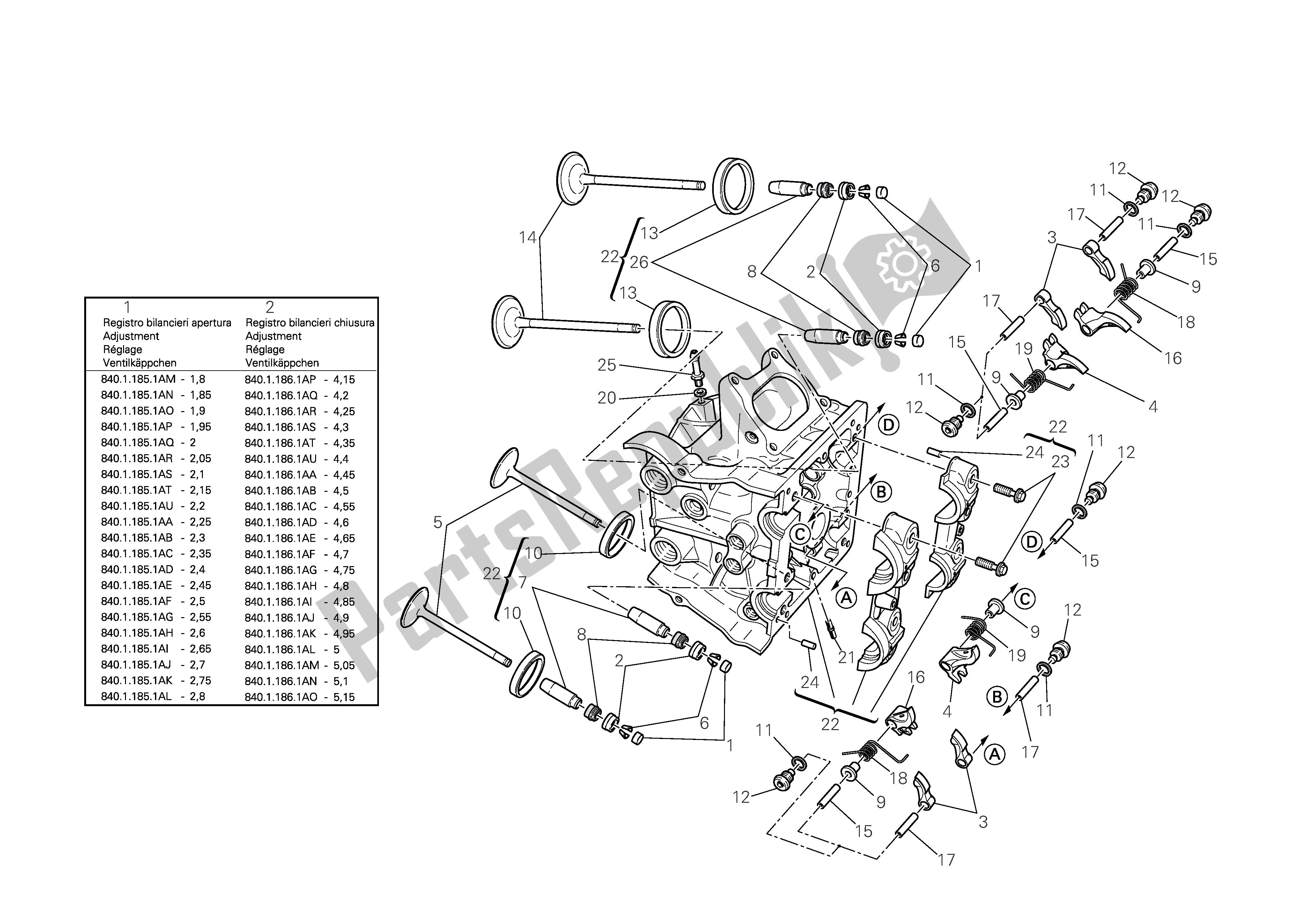 Alle onderdelen voor de Horizontale Cilinderkop van de Ducati 1098 R Bayliss 2009