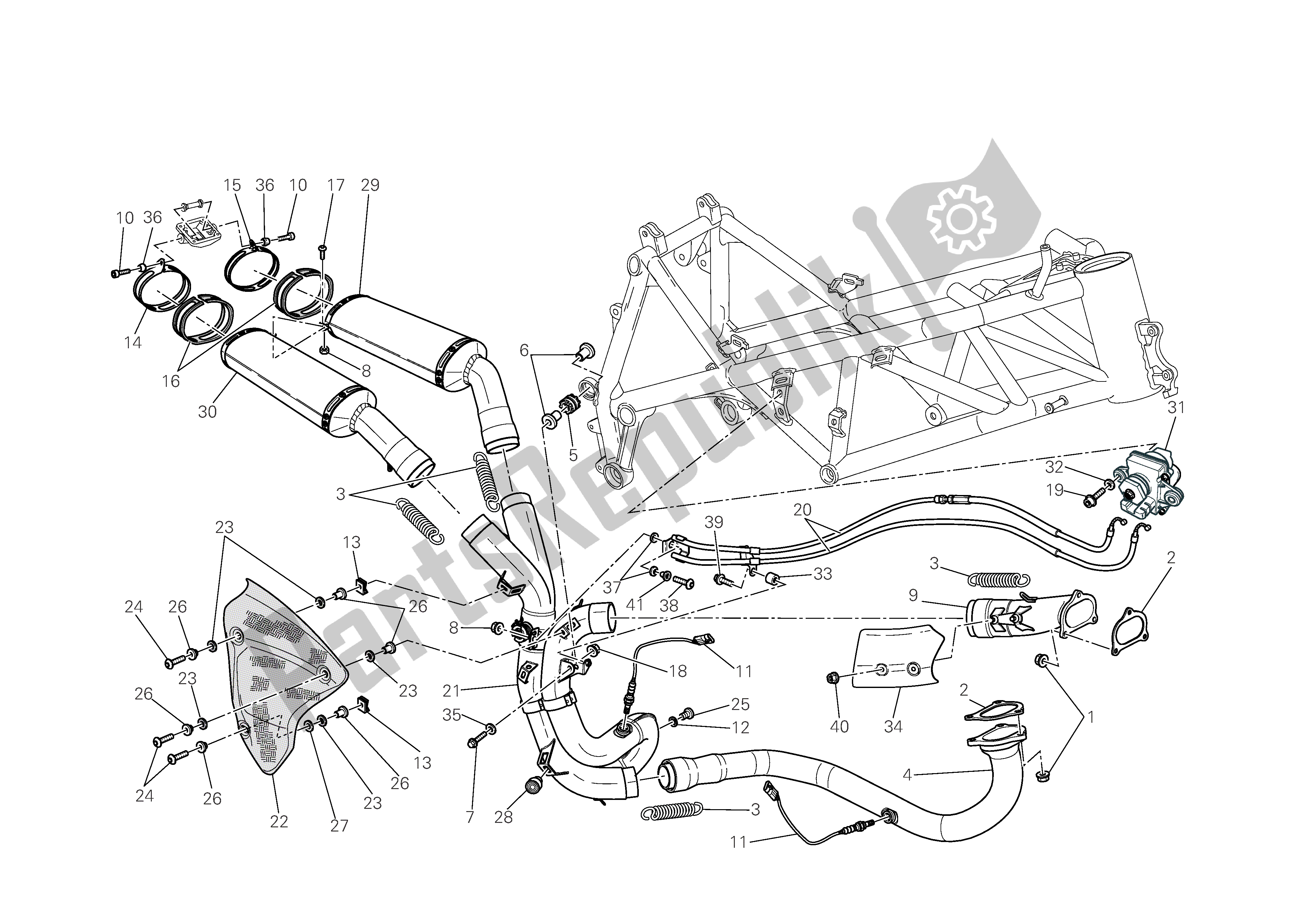 Alle onderdelen voor de Uitlaatsysteem van de Ducati 1098 R Bayliss 2009