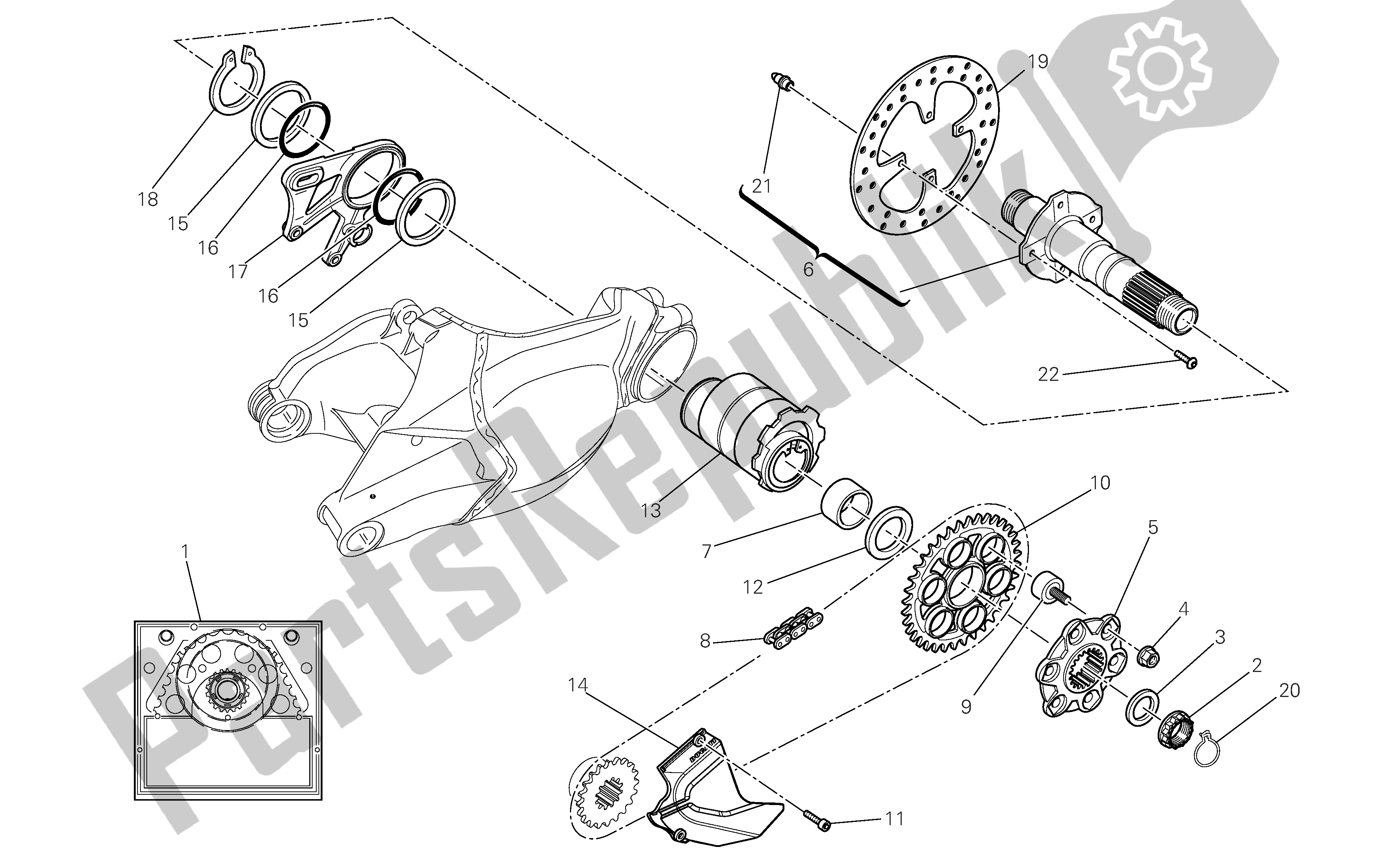 Todas las partes para Perno Rueda Trasera de Ducati 1098S 2007