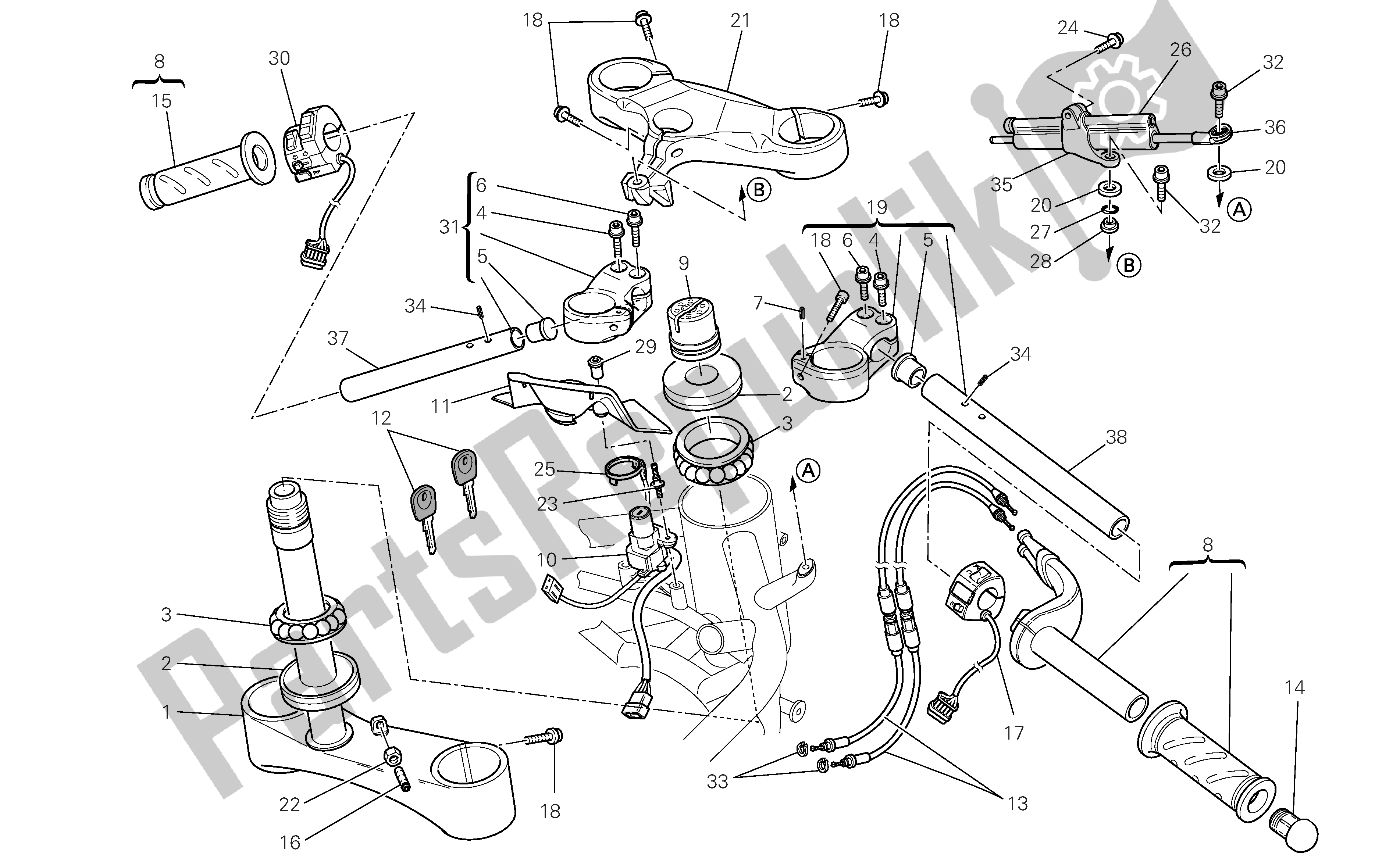 Todas las partes para Semimanillares - Amortiguador Dirección de Ducati 1098S 2007