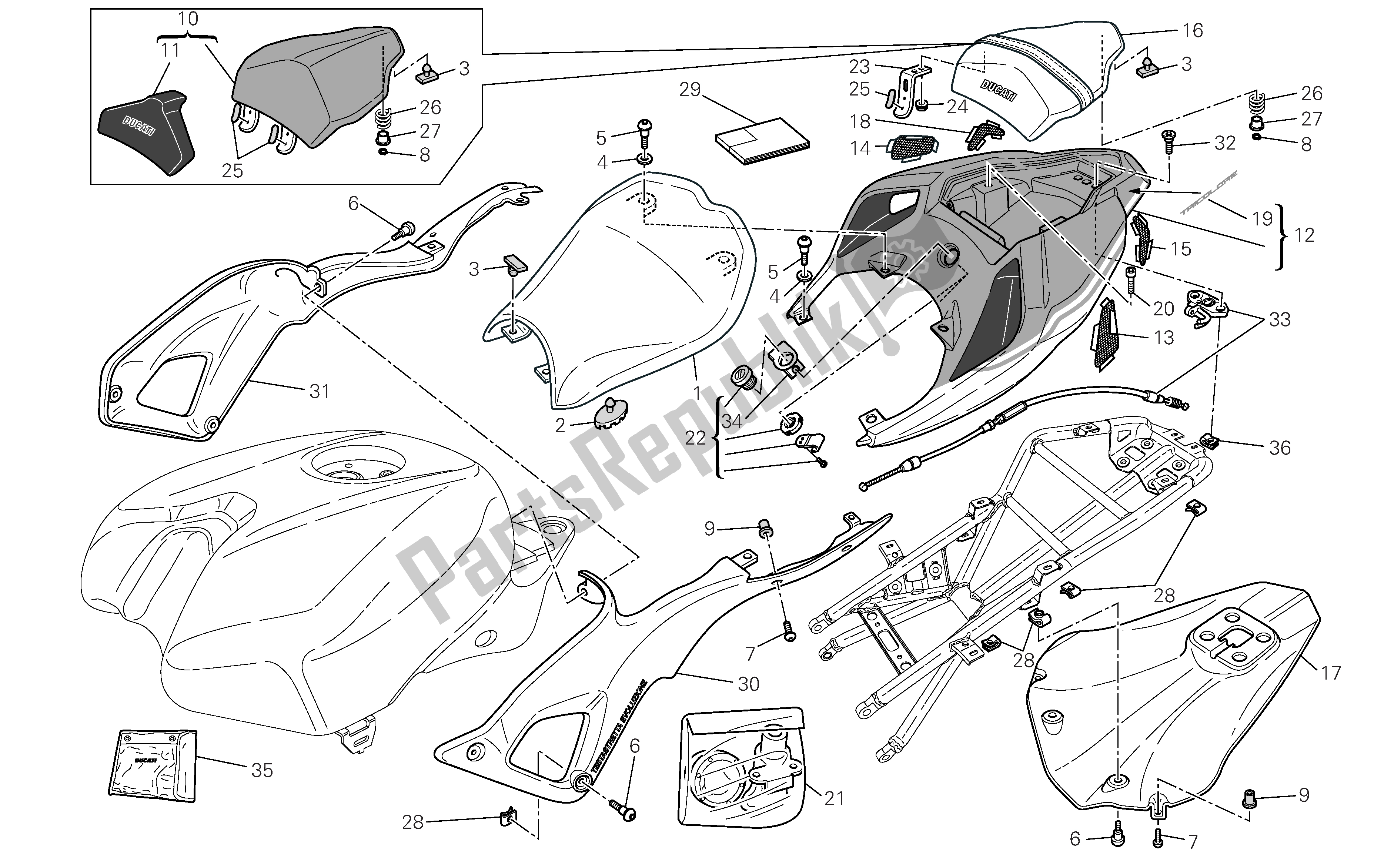 Todas las partes para Asiento de Ducati 1098S Tricolore 2007