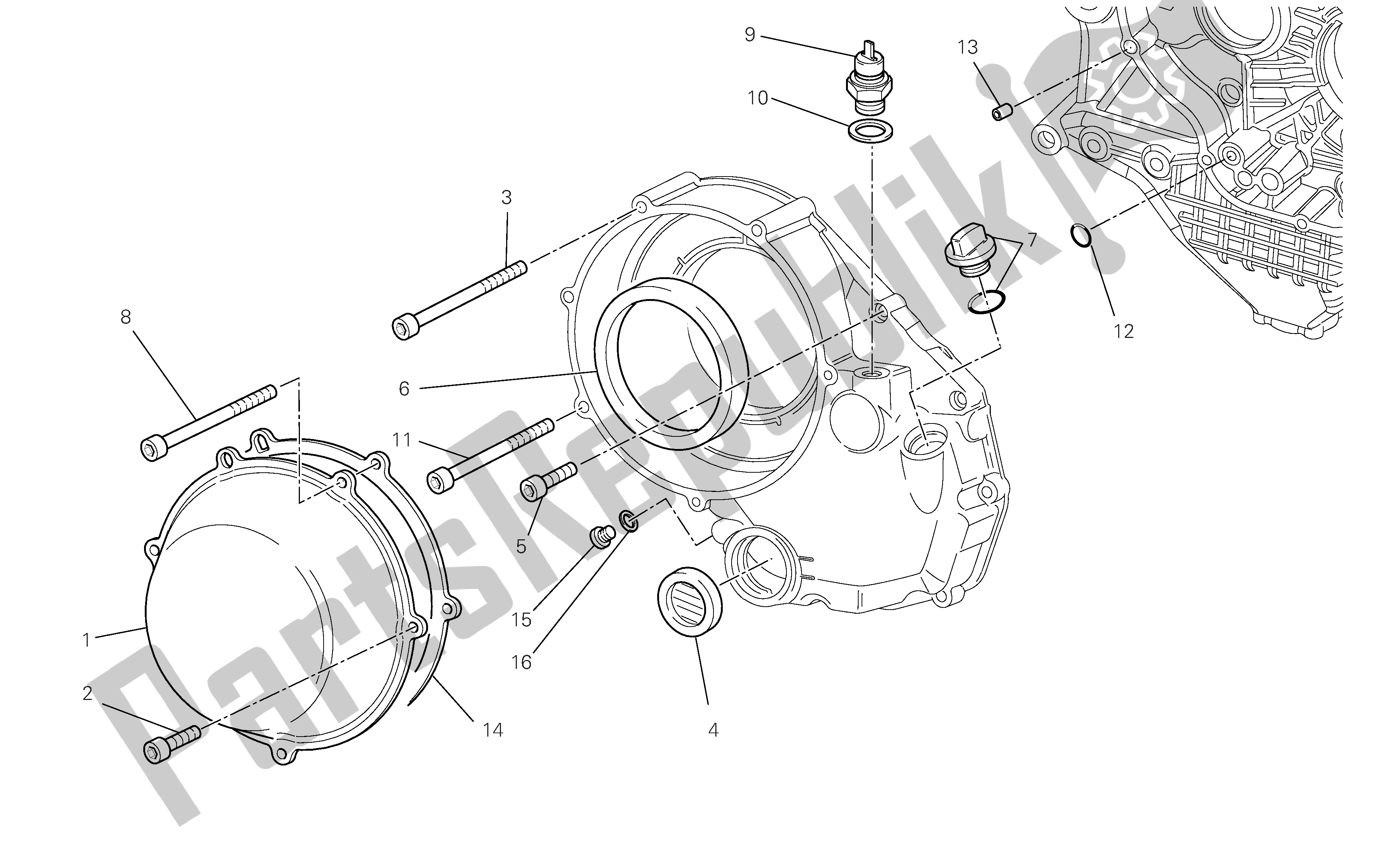 All parts for the Clutch-sidecrankcase Cover of the Ducati 1098S Tricolore 2007